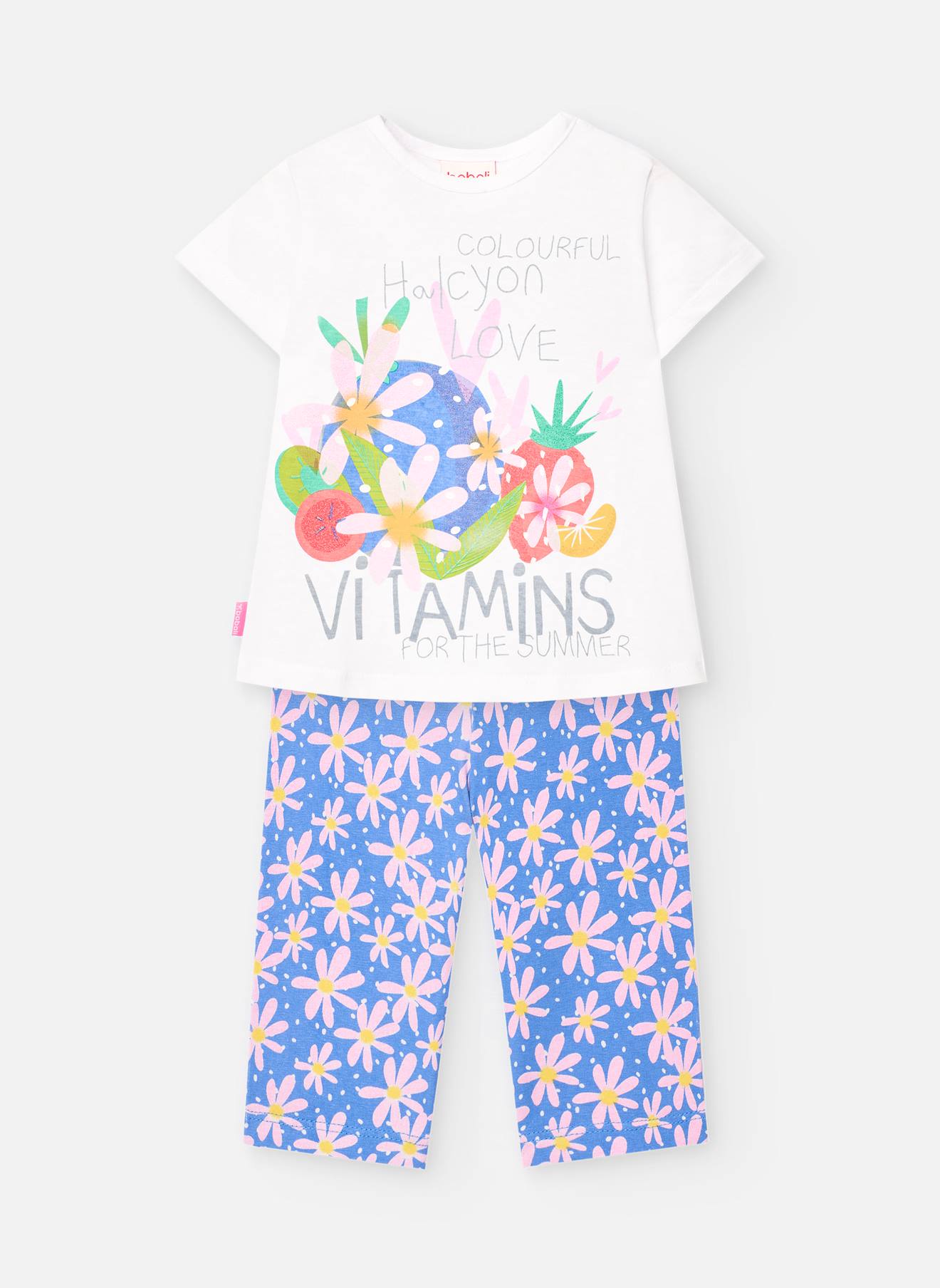 Ensemble T-shirt Avec Dessin Frontal Et Pantalon Imprimé Blanc