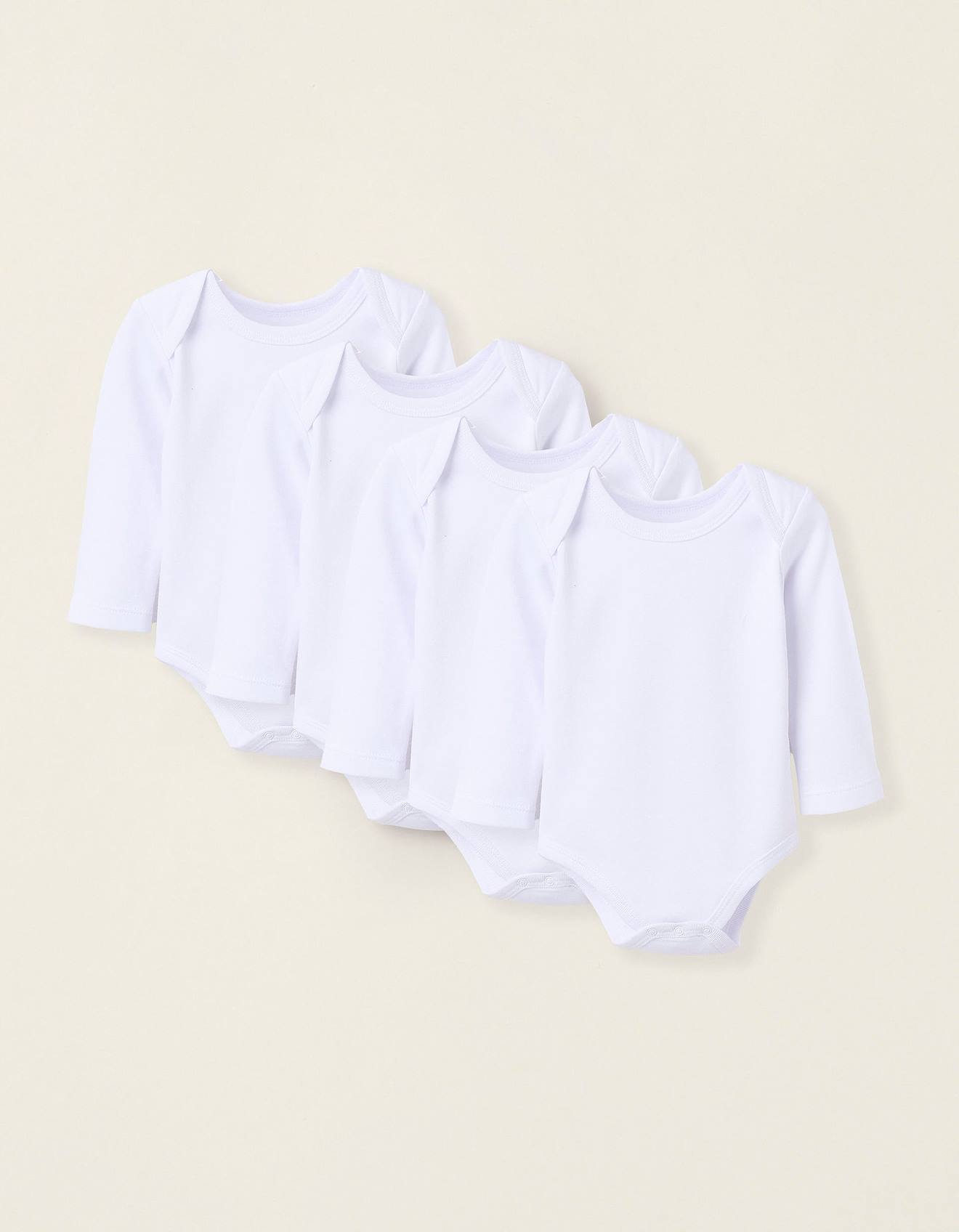 Pack 4 Bodies Unis Peigné En Coton Blanc