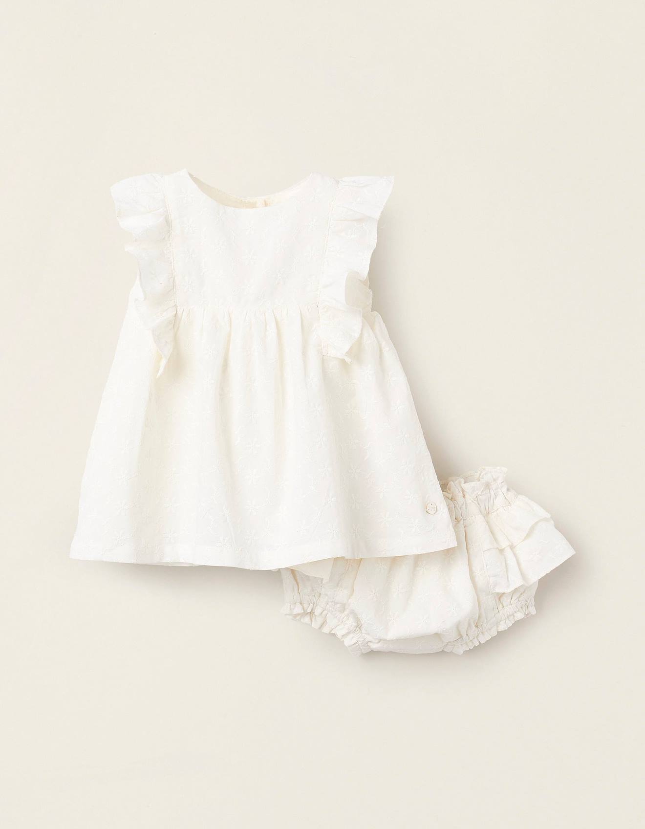 Robe + Bloomer Avec Volants/broderies Beige Clair