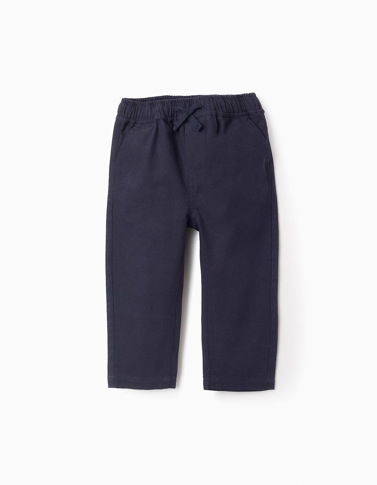 Pantalon En Coton Et Lin Bleu Foncé