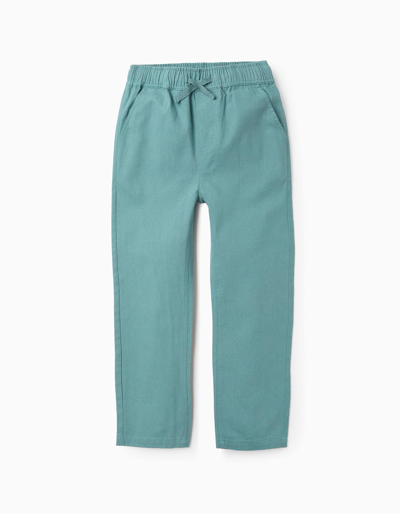 Pantalon En Coton Et Lin Bleu Clair
