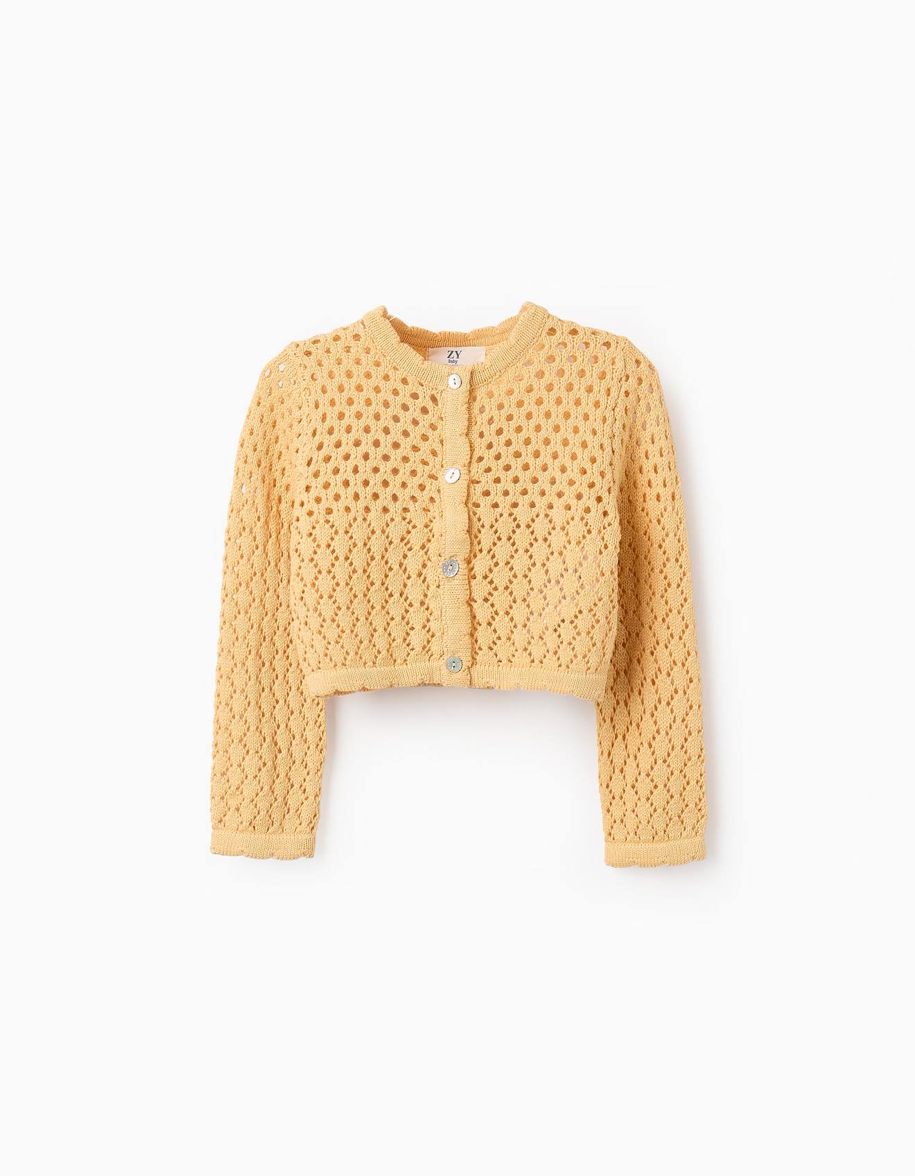Gilet En Maille Ajourée En Coton Jaune Clair