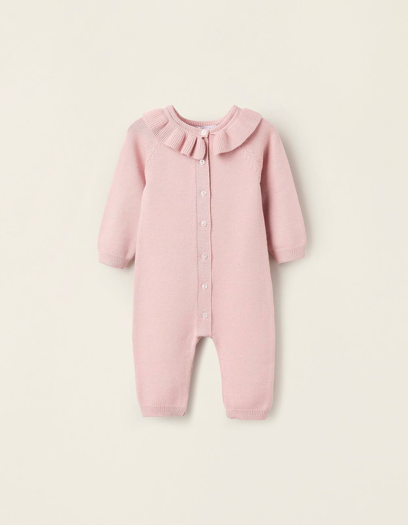 Grenouillère En Maille À Volants Rose