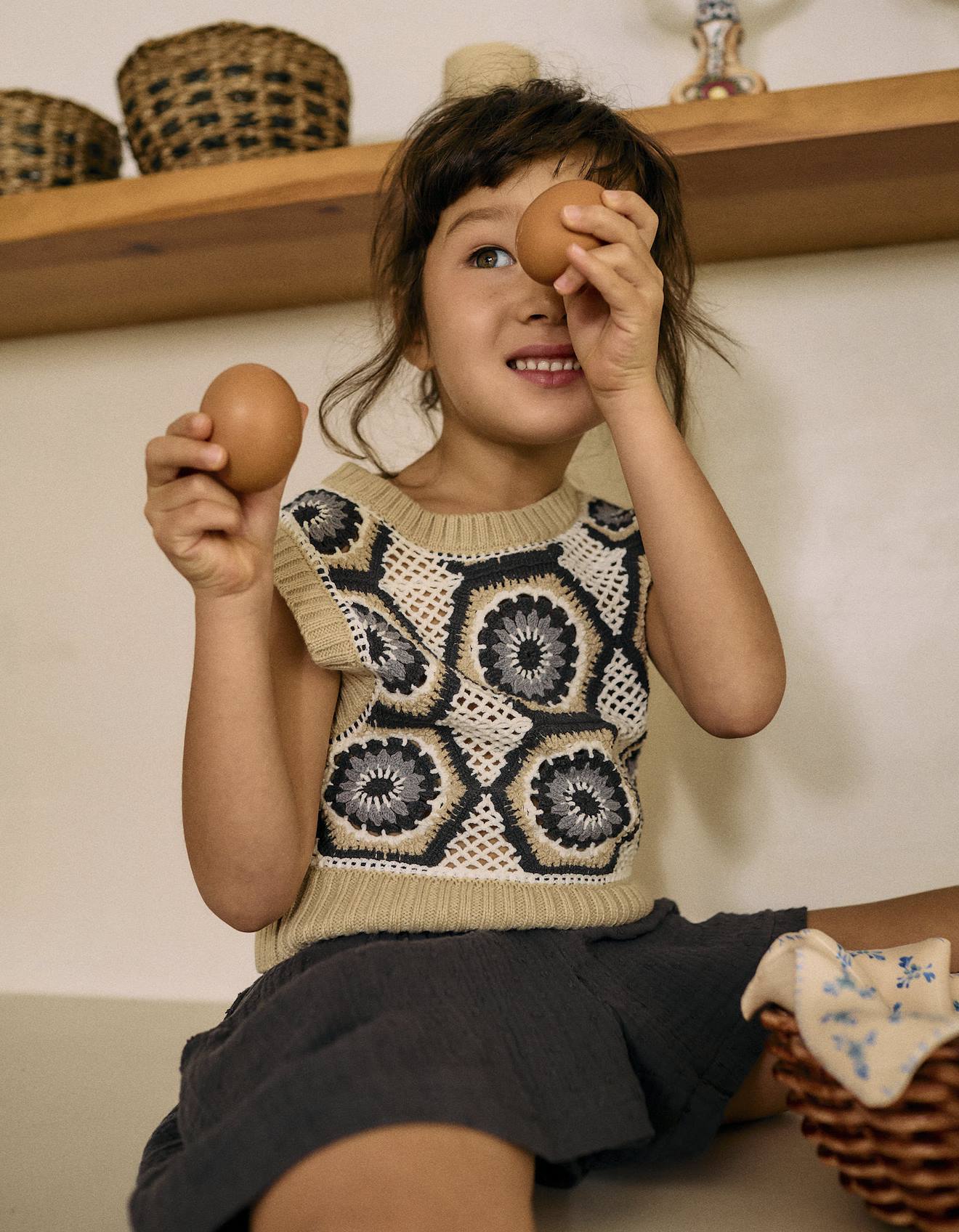 Gilet En Maille Avec Crochet Beige