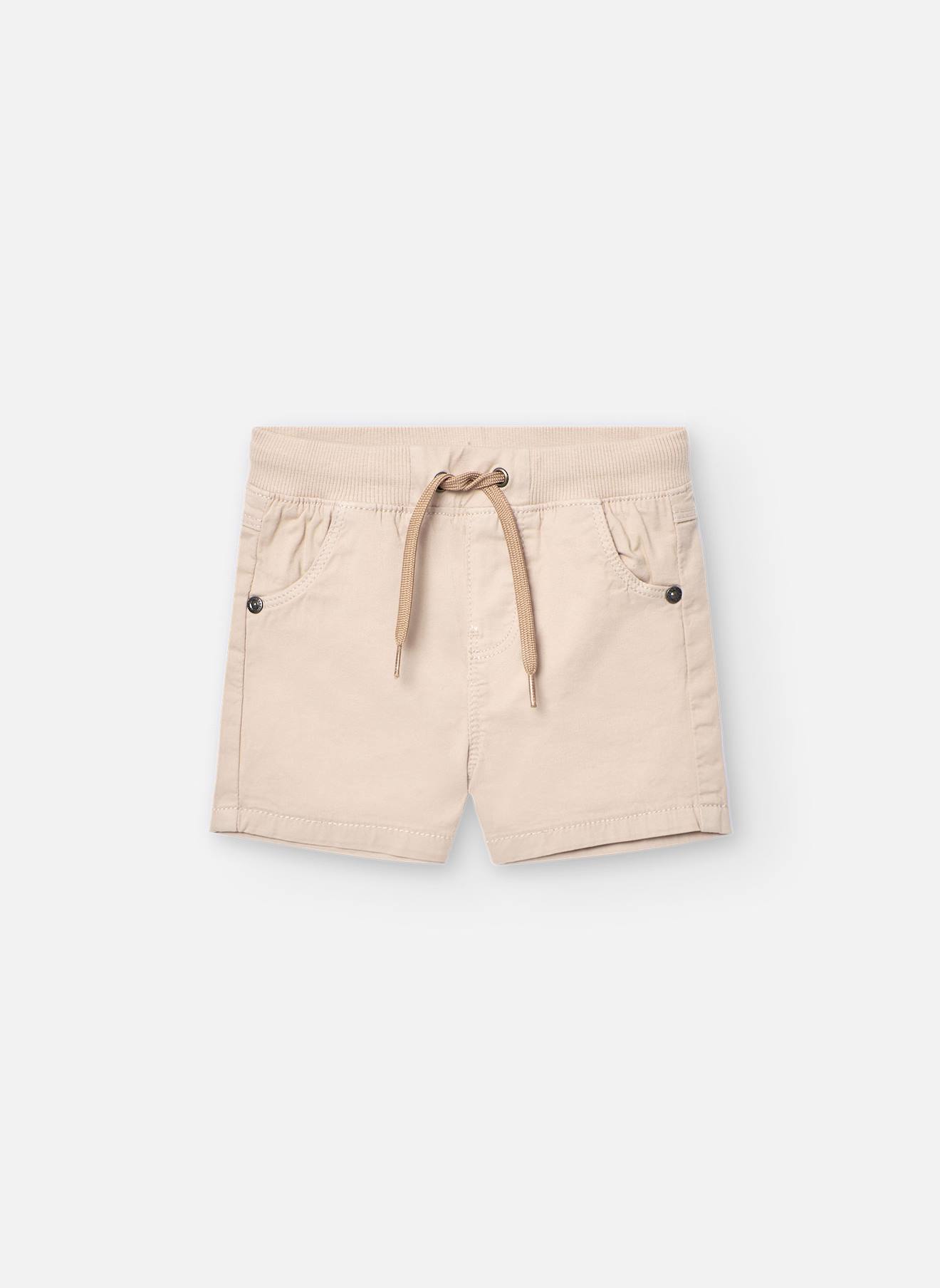 Bermuda Uni En Coton Avec Cordon De Serrage Beige