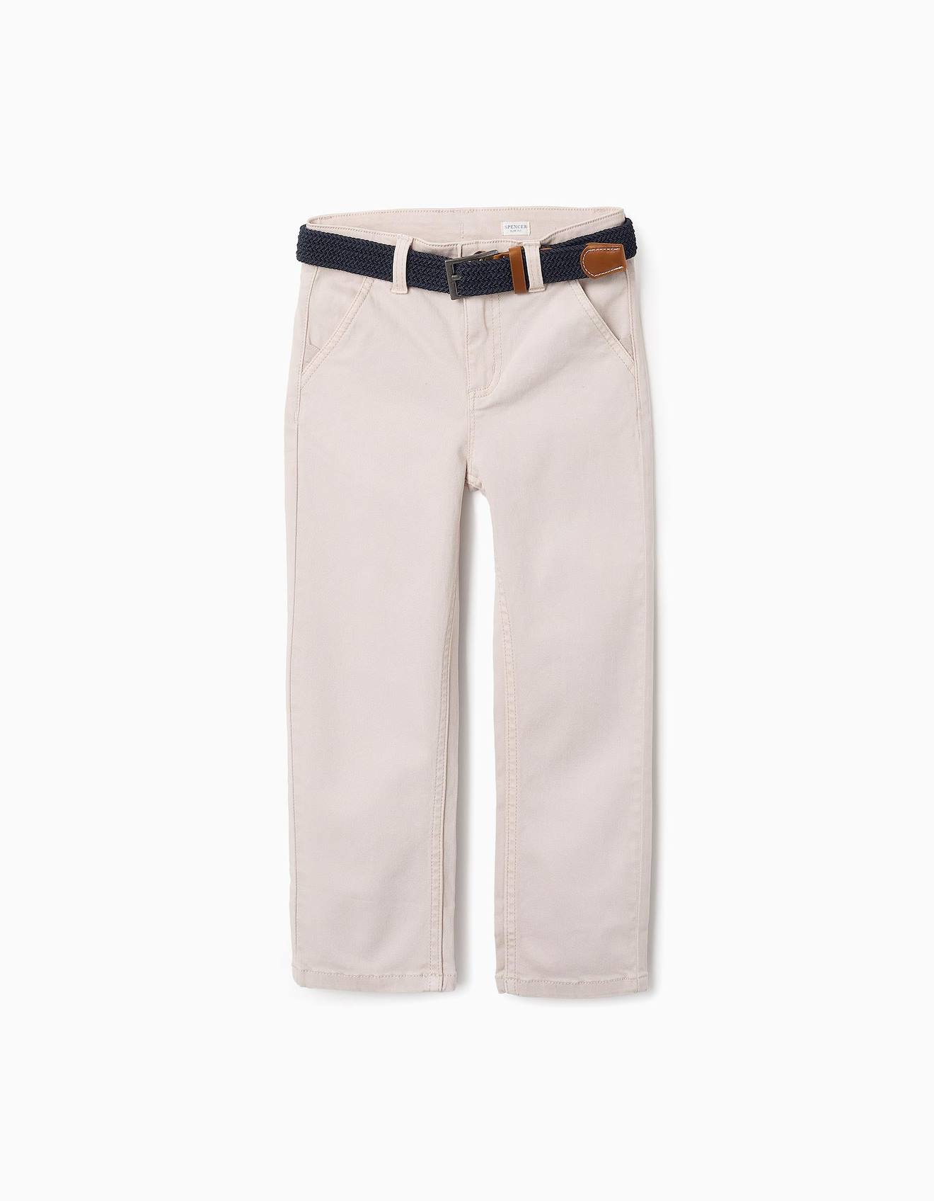 Pantalon Chino En Sergé Avec Ceinture Beige Clair