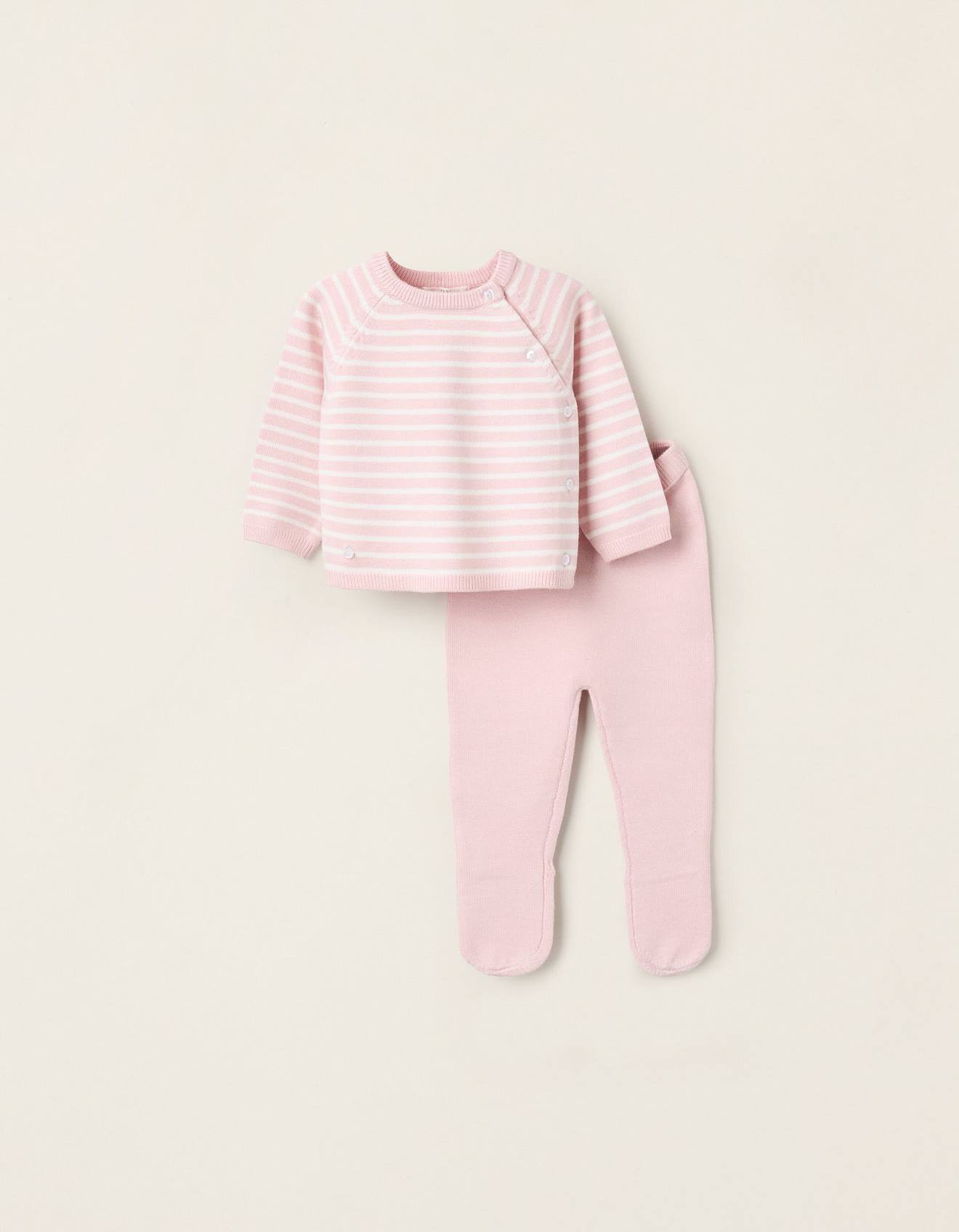 Ensemble En Maille À Rayures Rose