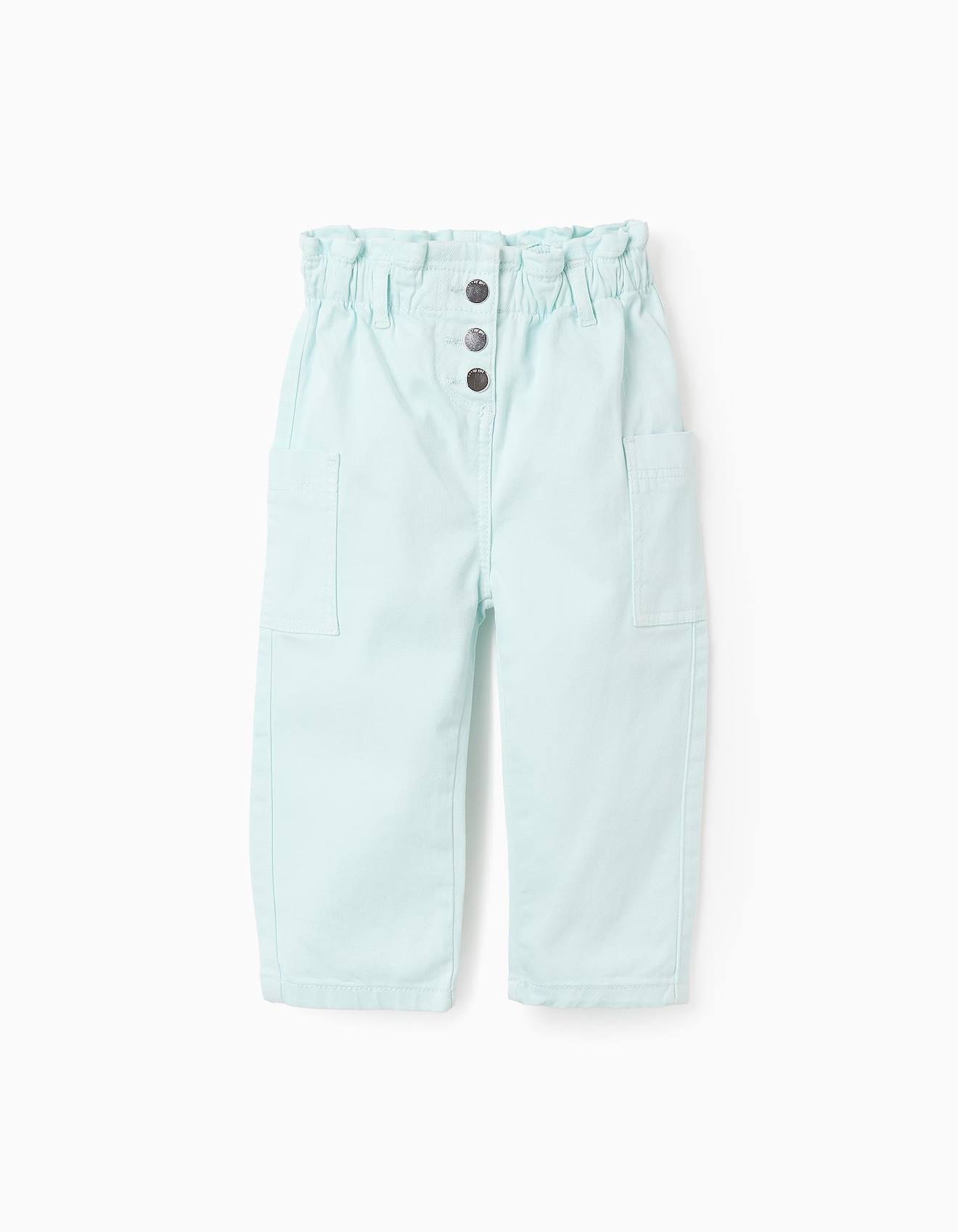 Pantalon En Sergé Avec Poches Cargo Bleu Clair