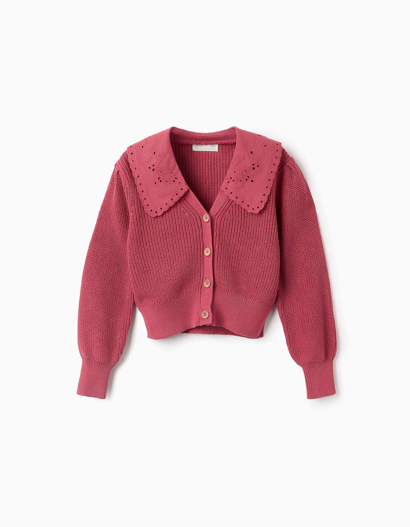 Gilet En Maille Avec Col En Broderie Anglaise Rose Foncé