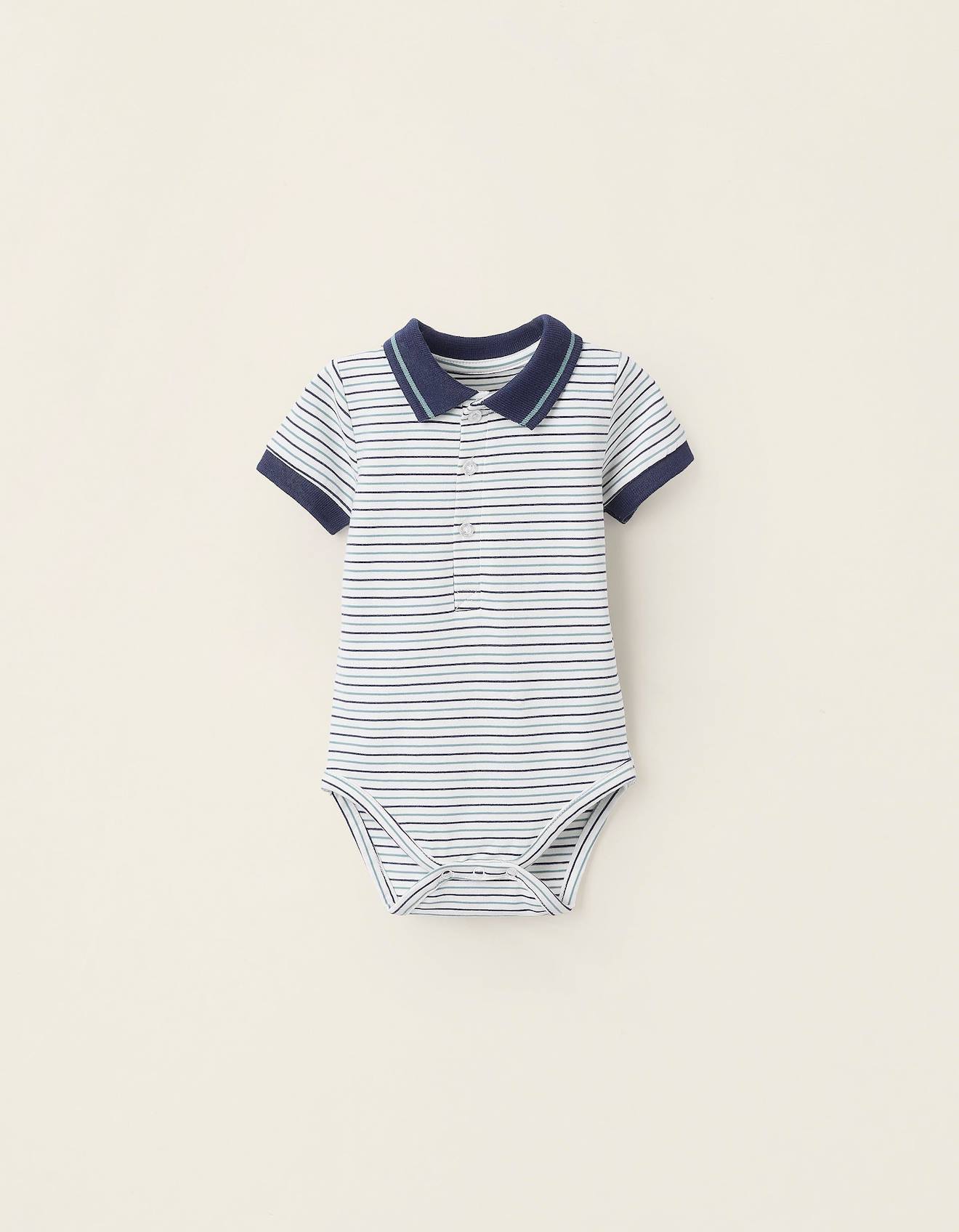 Body-polo Rayé À Manches Courtes Bleu Foncé