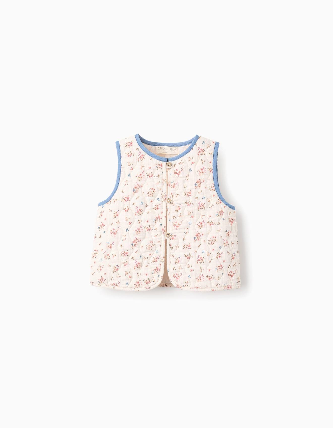 Gilet Matelassé Floral Beige Clair