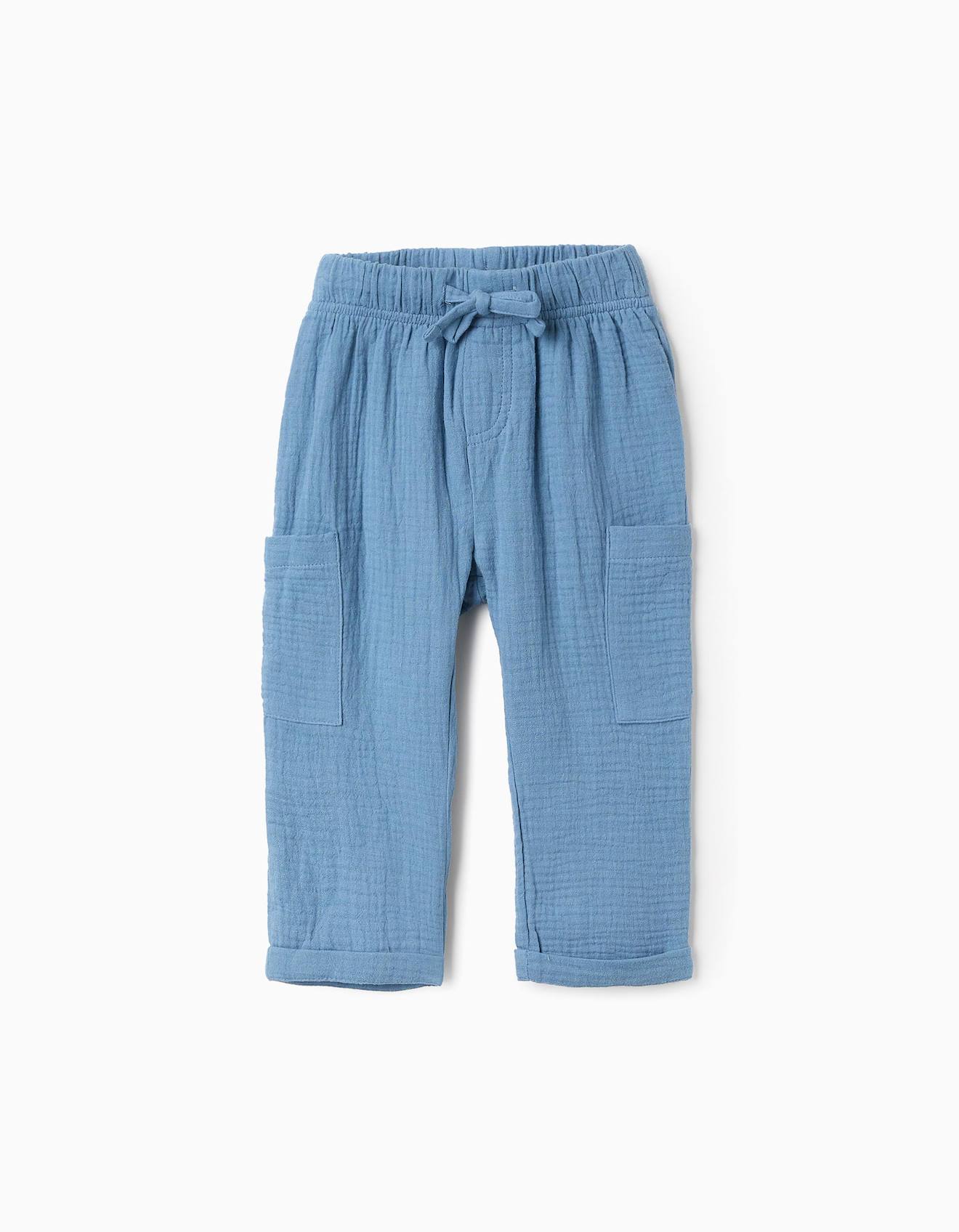 Pantalon En Mousseline De Coton Bleu