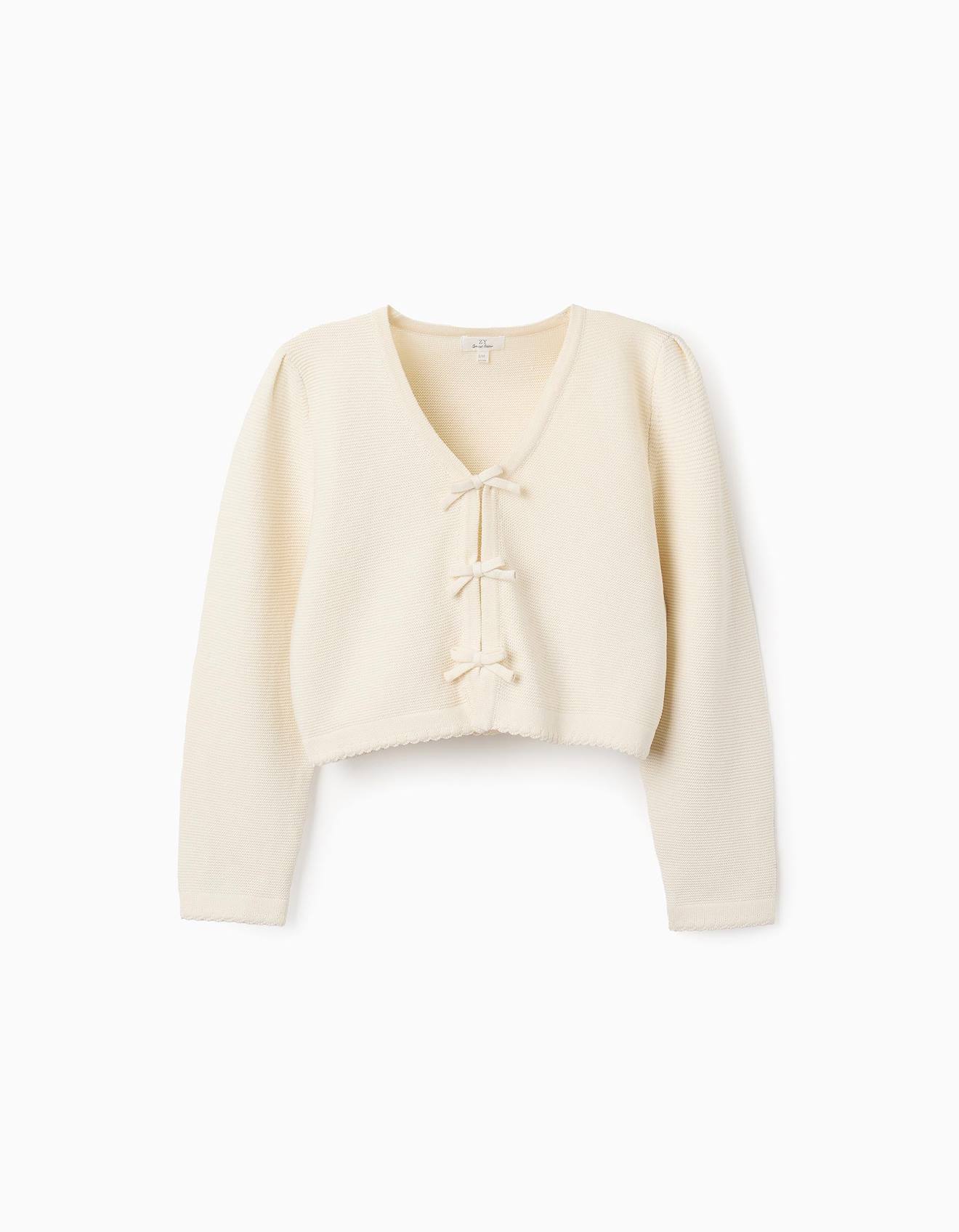 Gilet En Maille En Coton Avec Nœuds Blanc