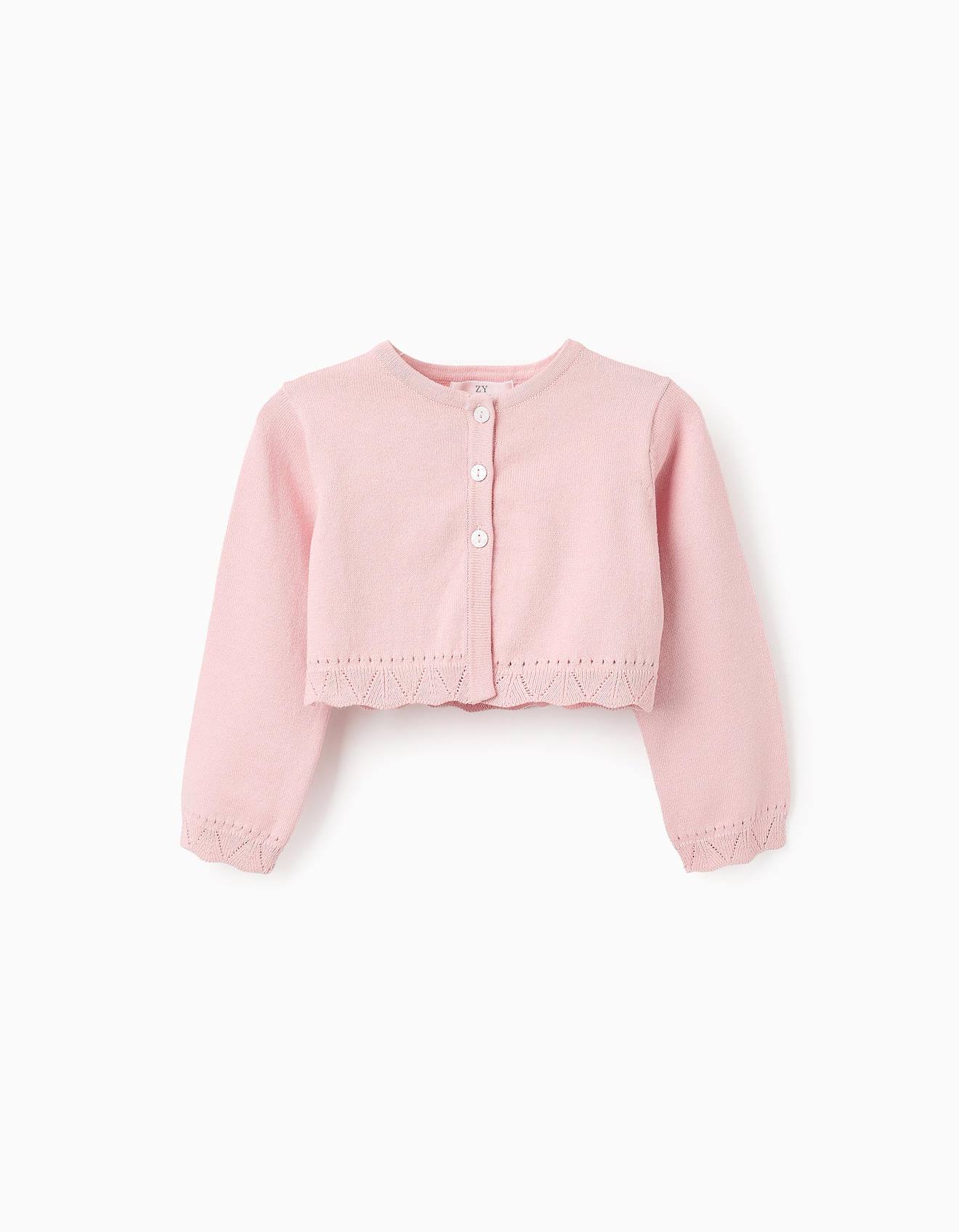 Boléro En Maille Avec Détails Ajourés Rose Clair