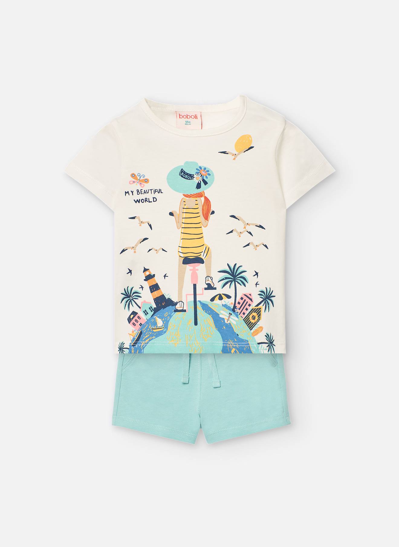 Ensemble T-shirt Avec Dessin Frontal Et Short Uni Blanc