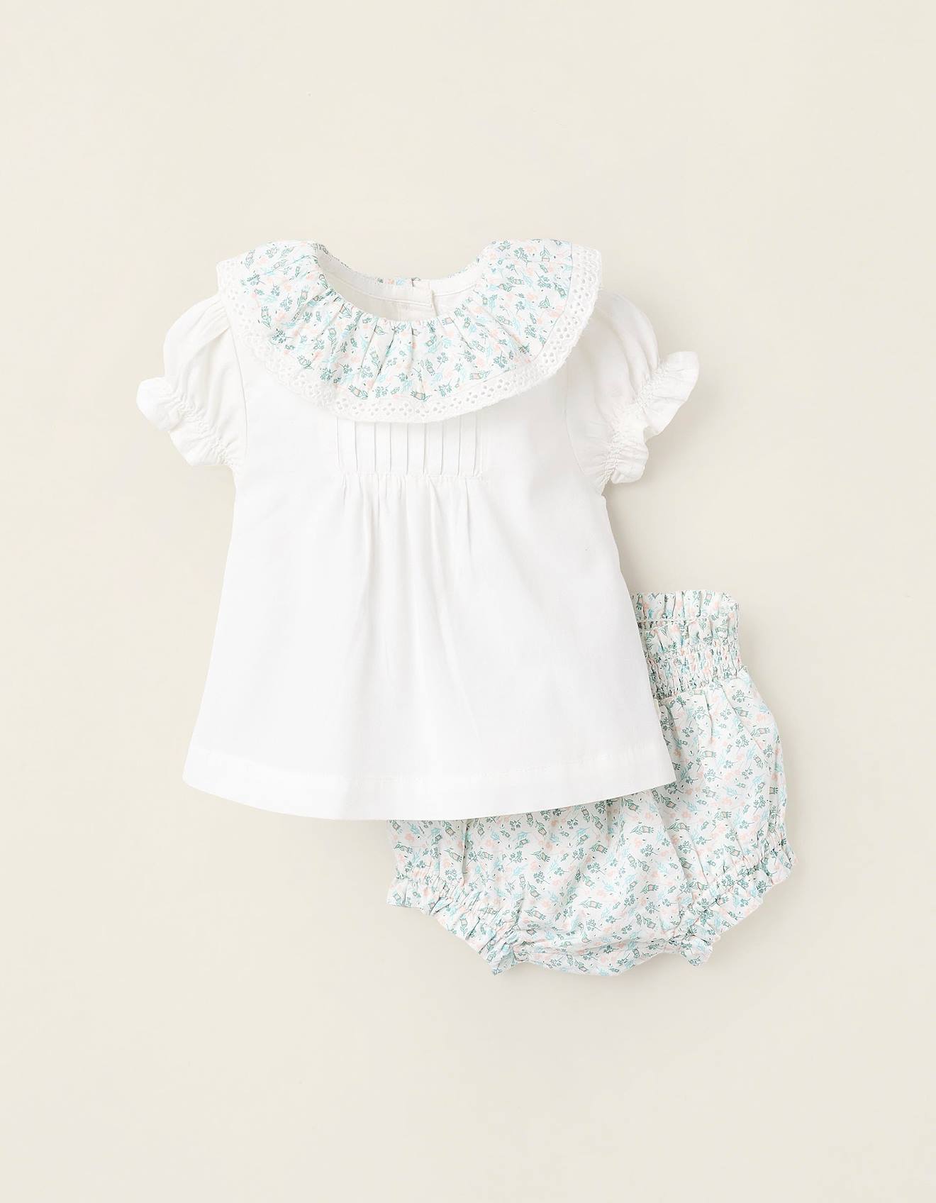 Blouse + Bloomer Motif Floral Blanc