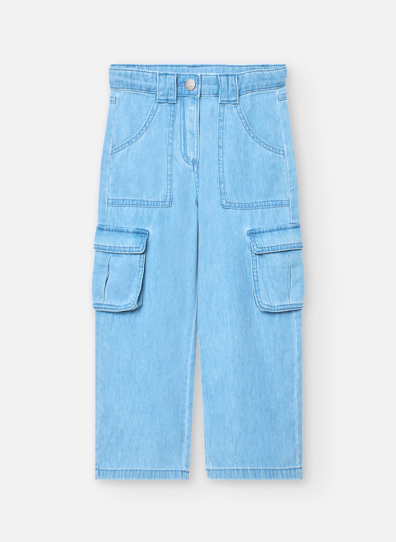 Pantalon Cargo En Coton Avec Passants À La Taille Bleu