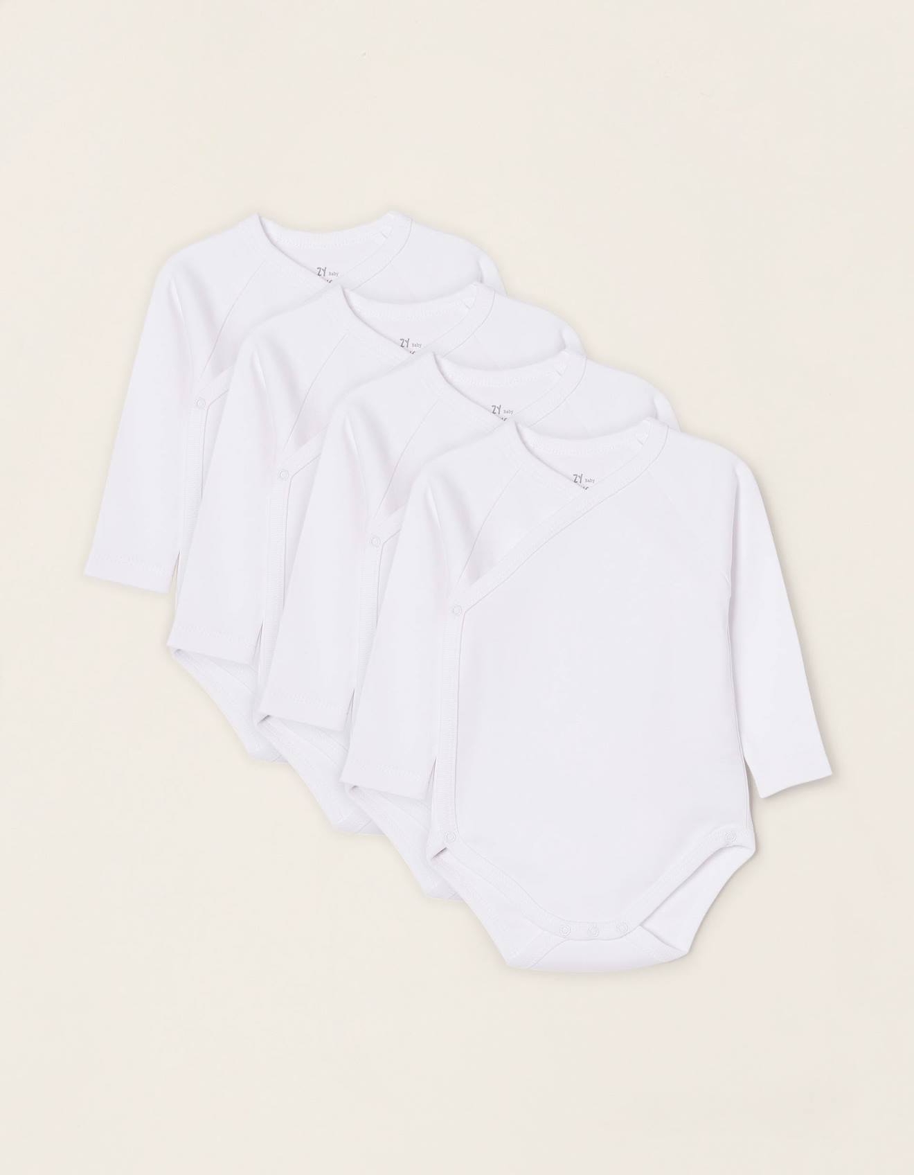 Pack 4 Bodies Croisés En Coton Blanc
