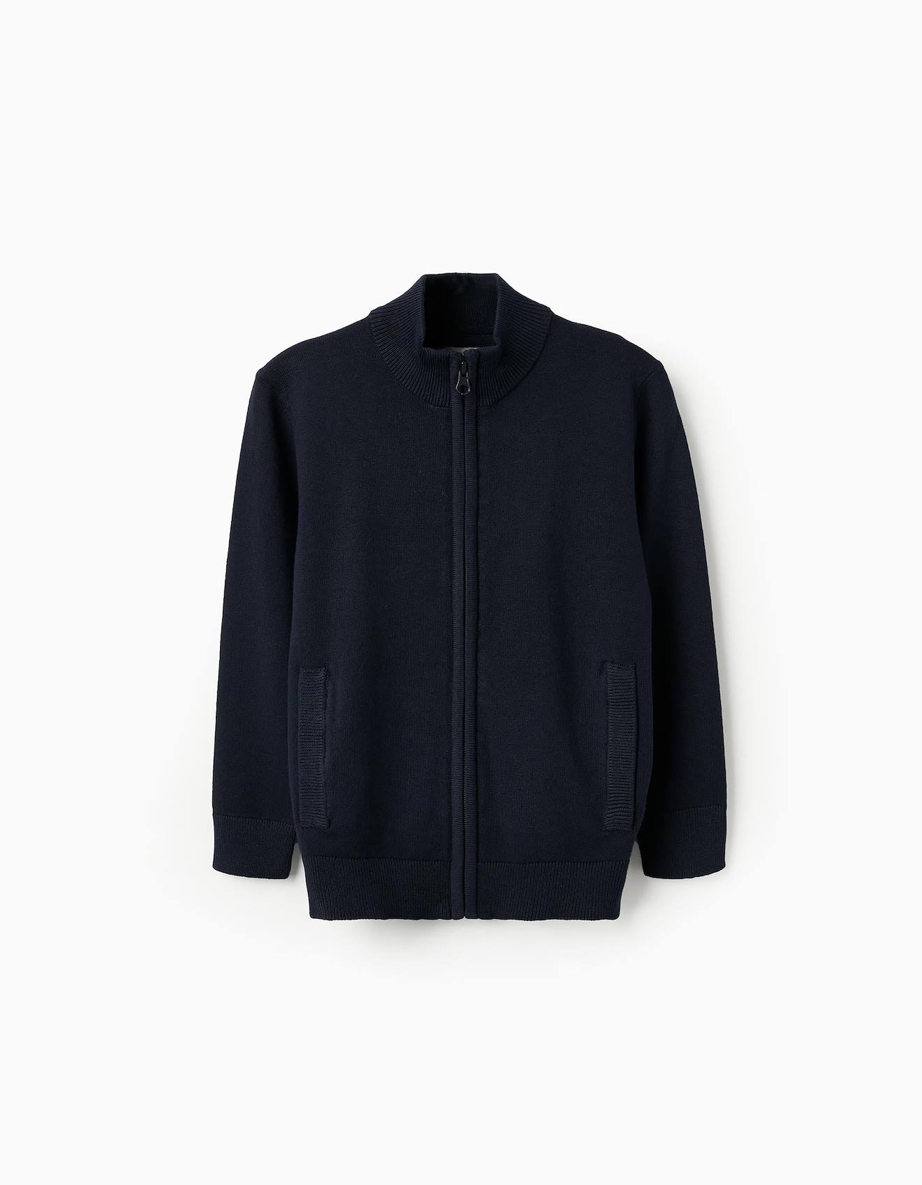 Gilet En Maille Avec Fermeture Éclair Bleu Foncé