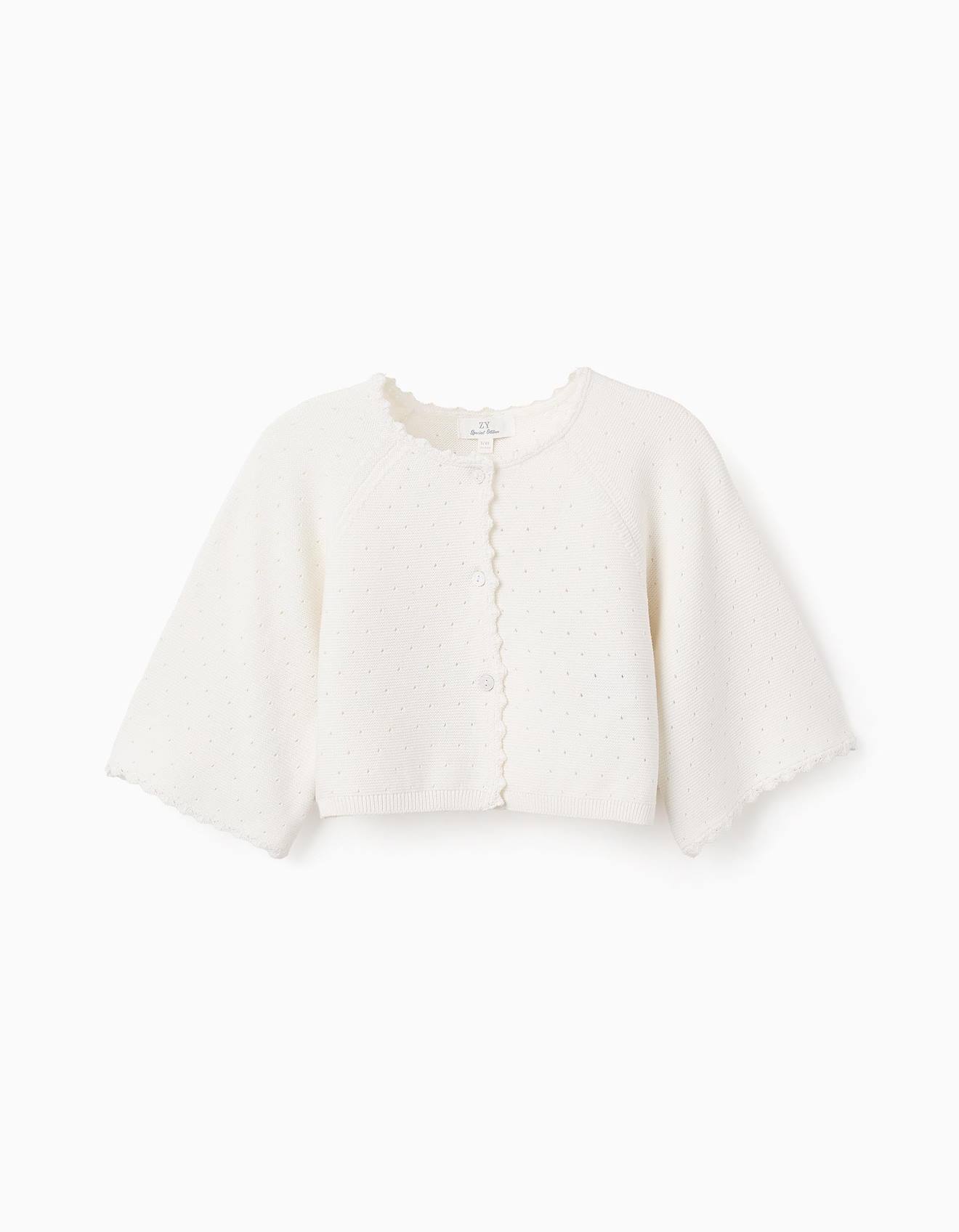 Boléro En Maille Ajourée Avec Manches Kimono Blanc