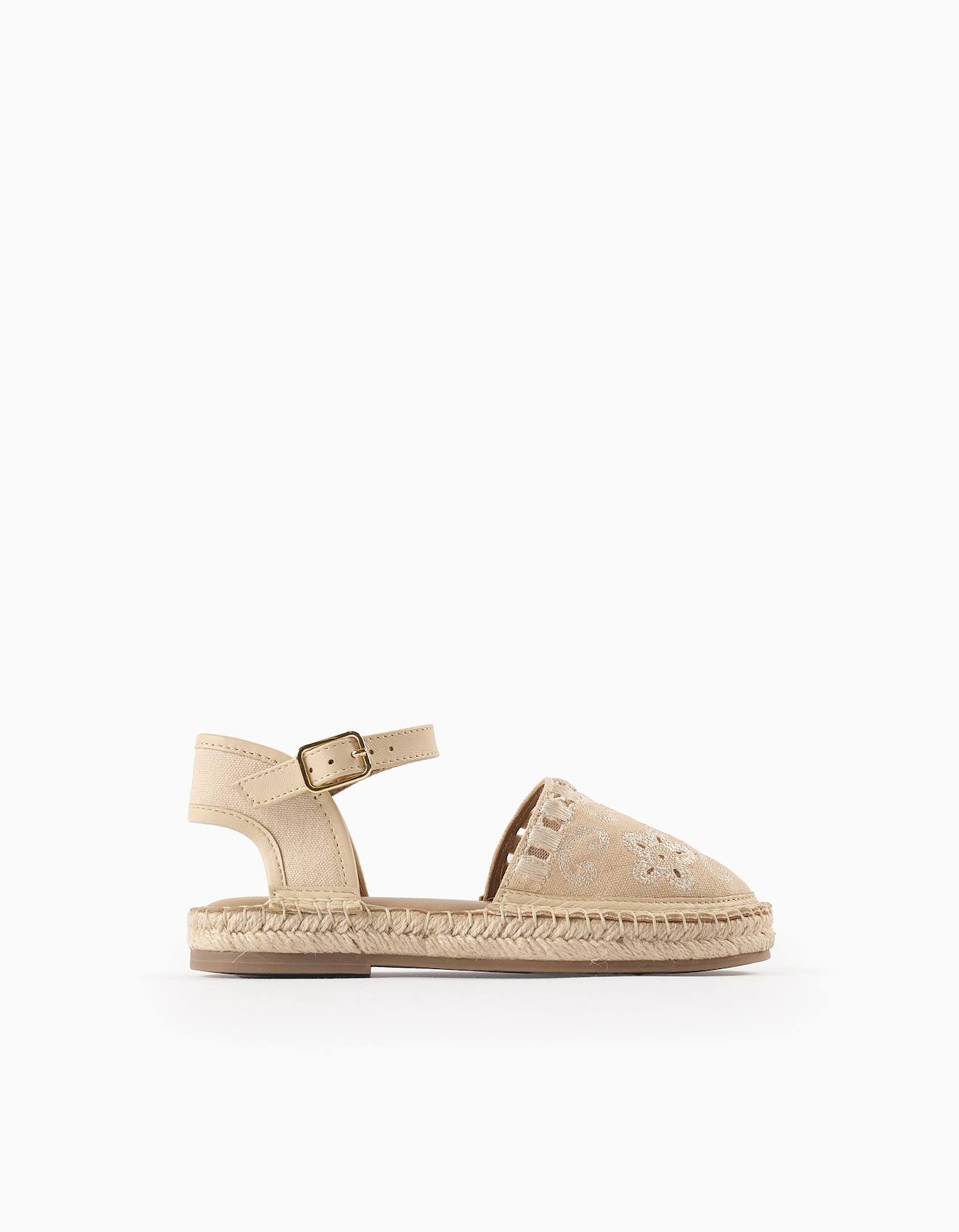 Espadrilles Avec Broderies Et Jute Beige Clair