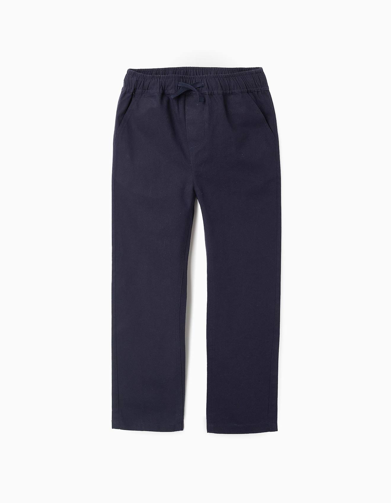 Pantalon En Coton Et Lin Bleu Foncé