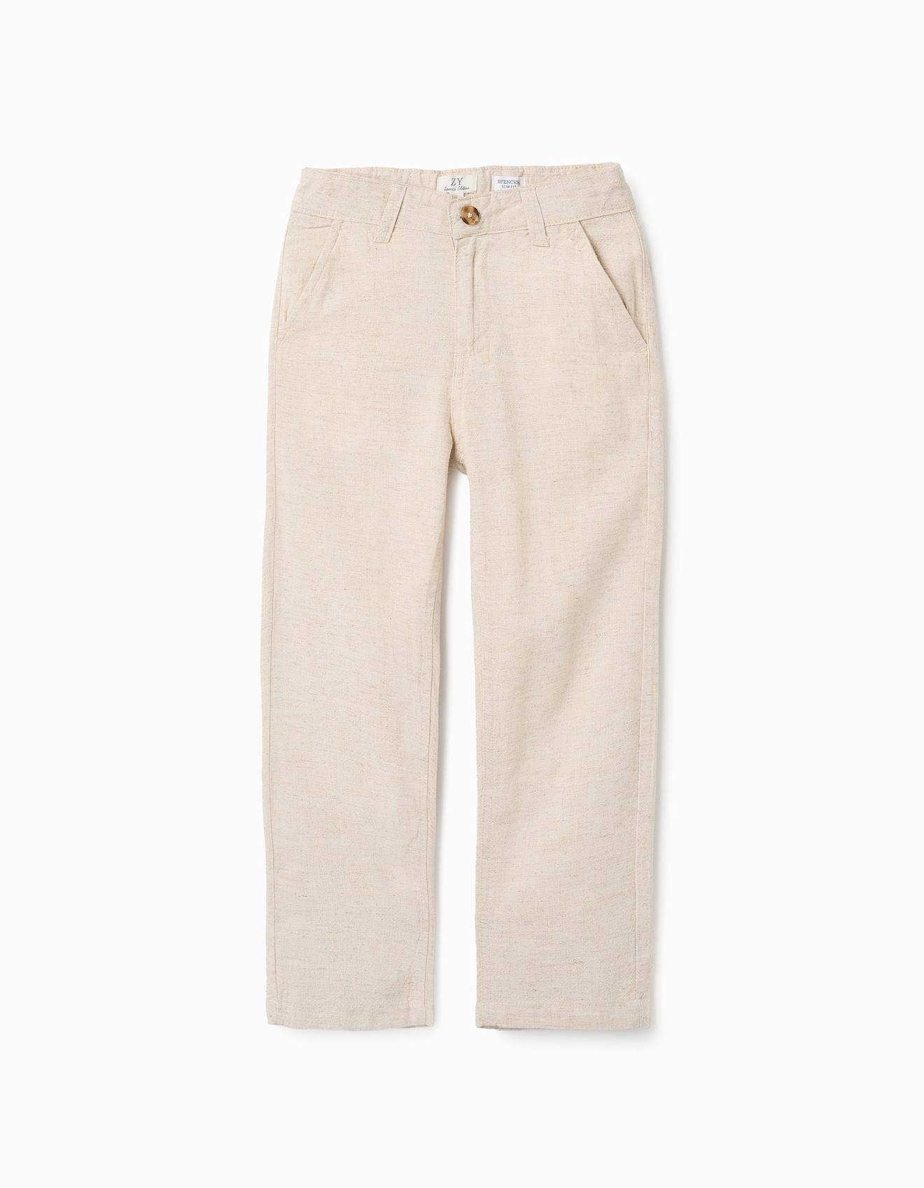 Pantalon Chino En Lin Beige