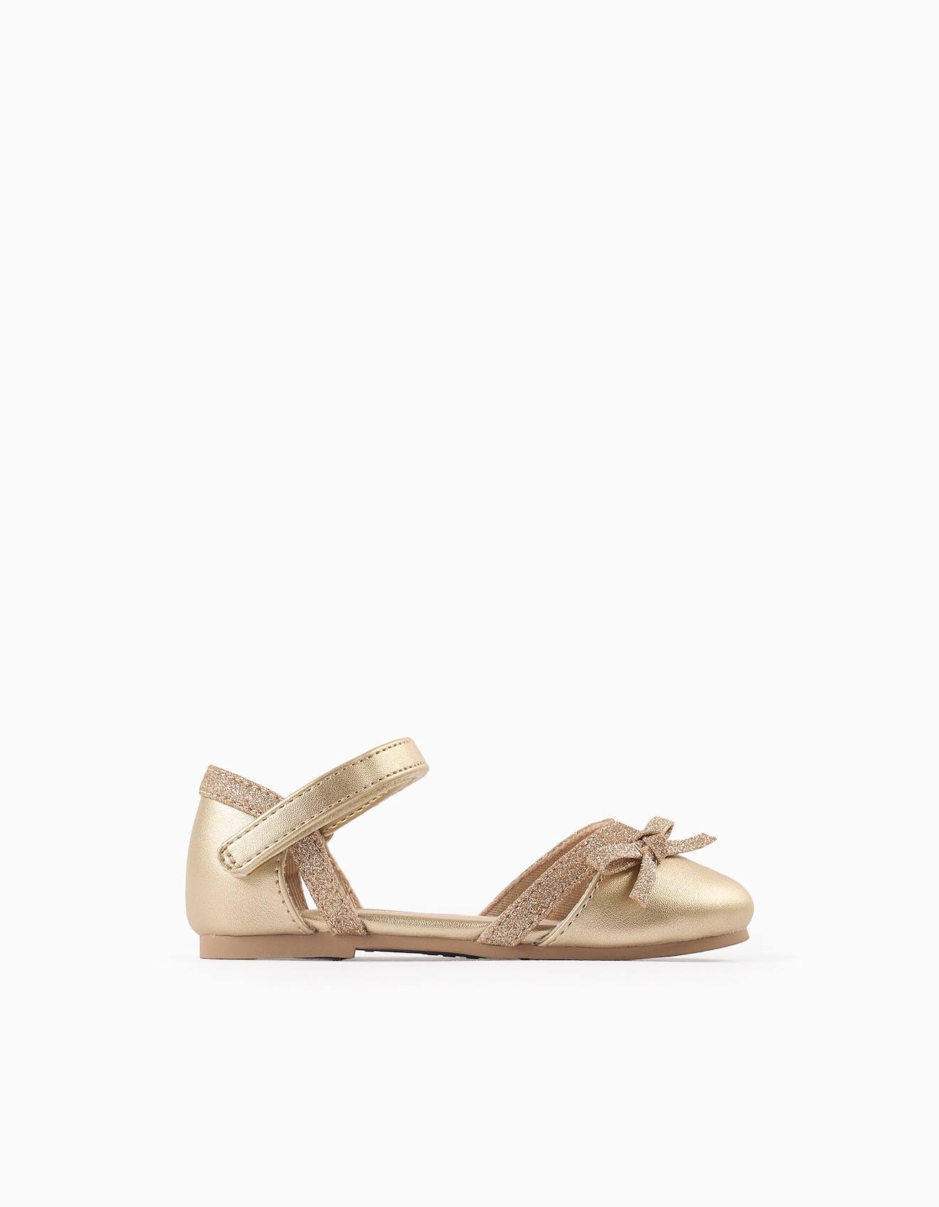 Ballerines Avec Noeud Et Paillettes Or