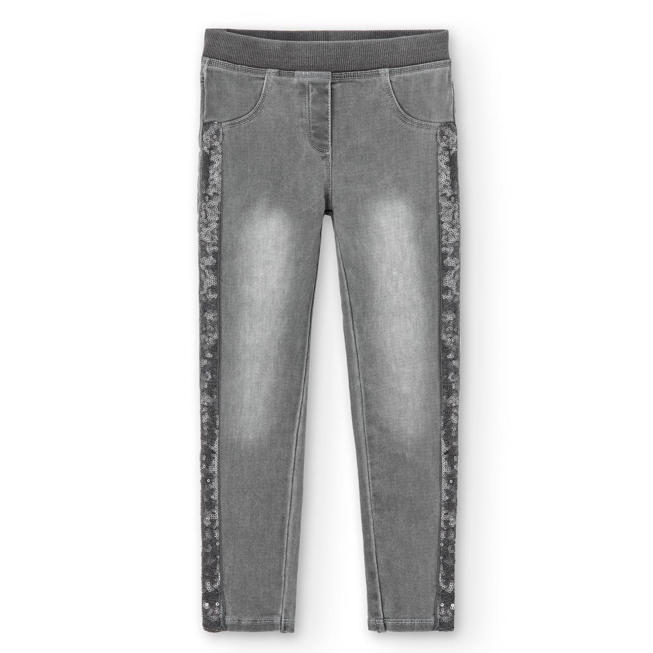 Jean Avec Bandes Latérales En Sequins Et Taille Élastique Gris