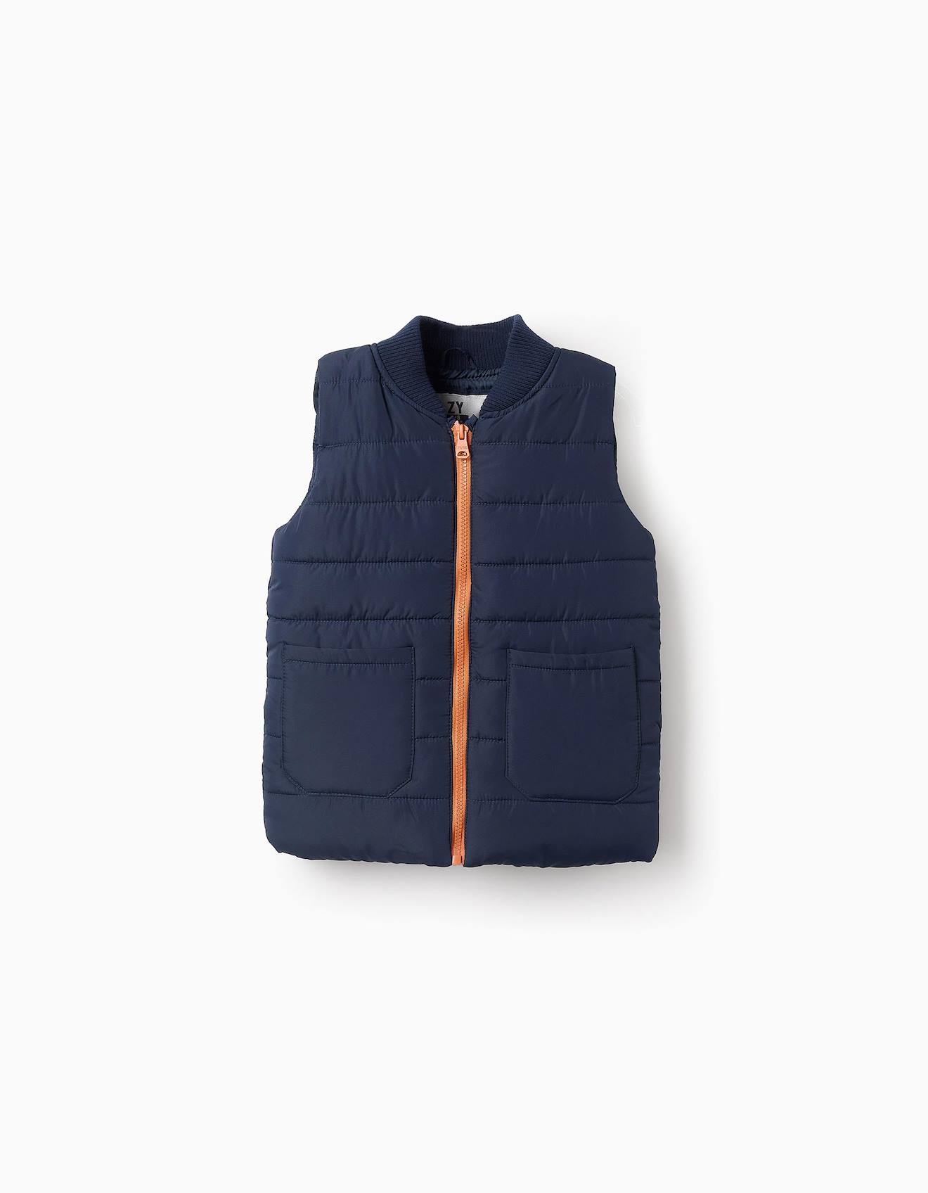 Gilet Matelassé Avec Col Côtelé Bleu Foncé