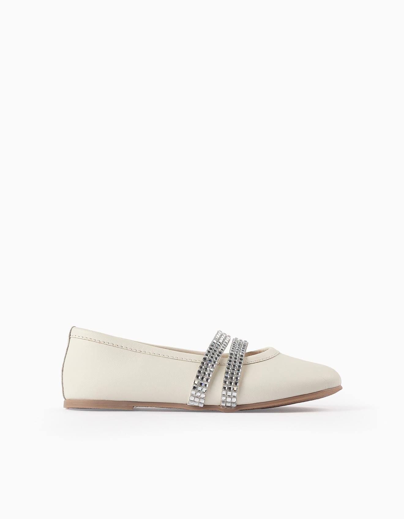 Ballerines Avec Lanières Brillantes Blanc
