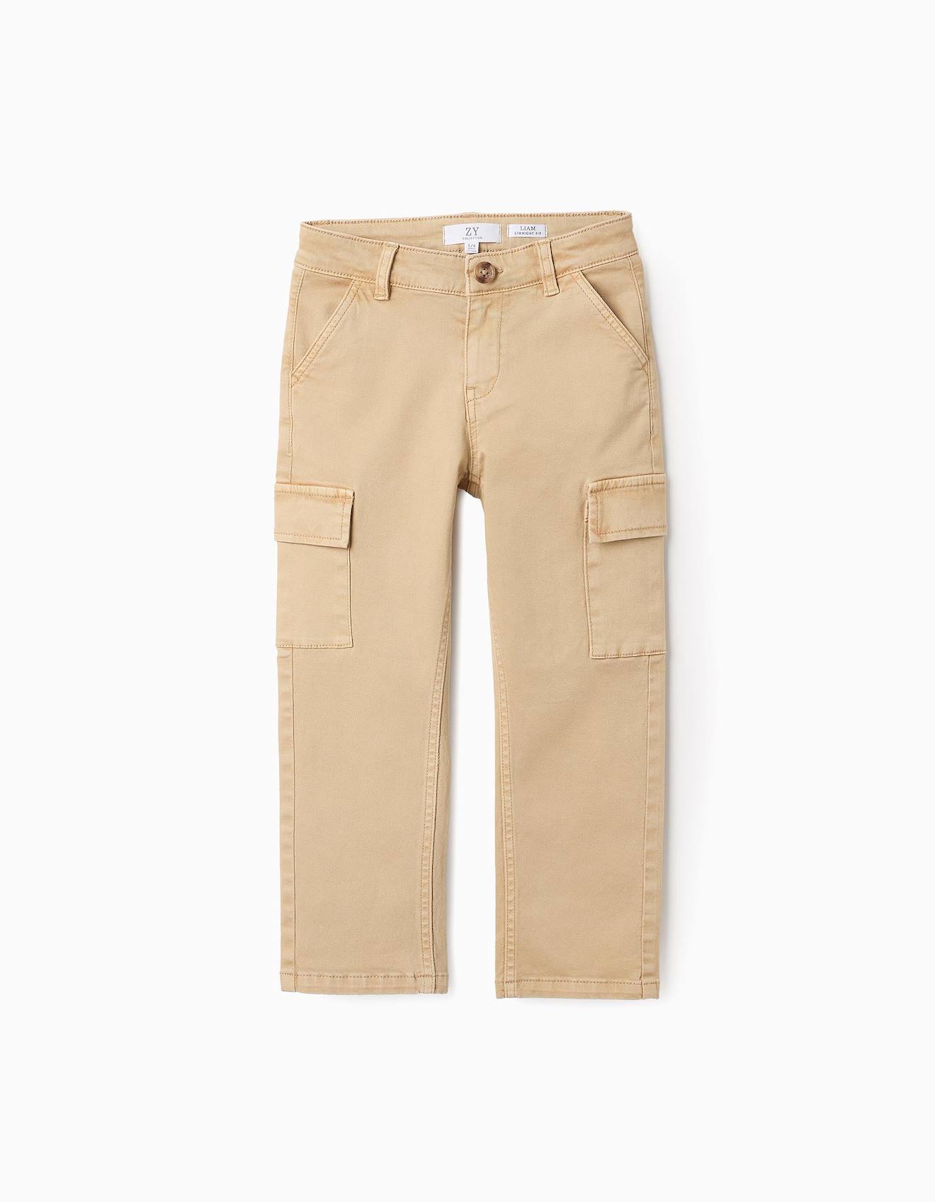 Pantalon En Sergé Cargo Beige