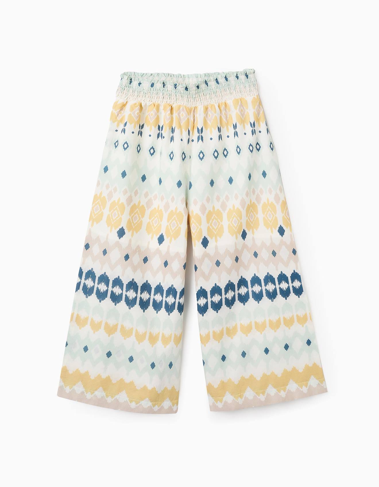 Pantalon Wide Leg À Motif Ethnique Beige Clair