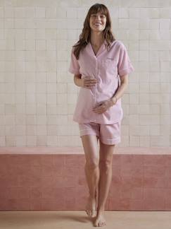 Vêtements de grossesse-Pyjama, homewear-Pyjama short seersucker rayé grossesse et allaitement