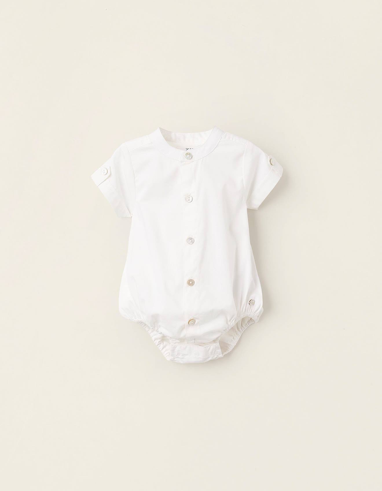 Body-chemise En Coton À Col Mao Blanc