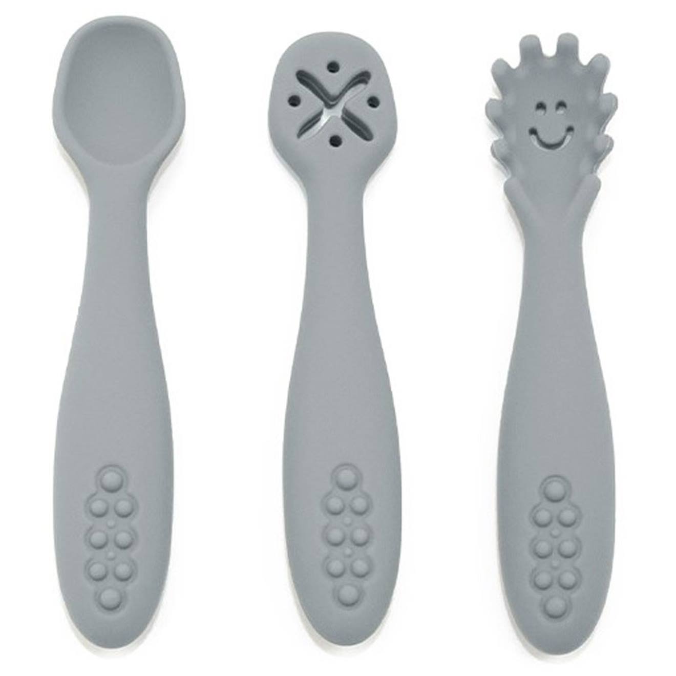 Lot De 3 Cuillères D'apprentissage En Silicone Gris