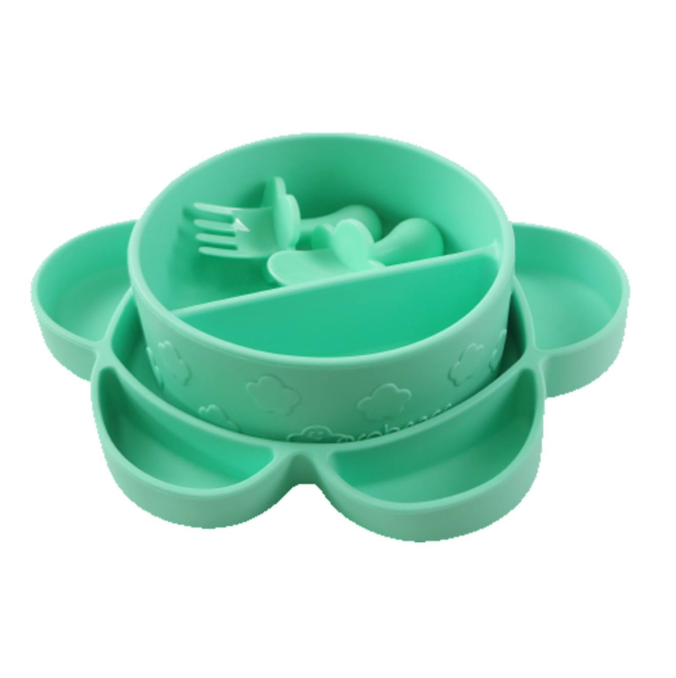 Coffret Repas En Silicone Ventouse 4 Pièces Vert (Grabease) - Image 1