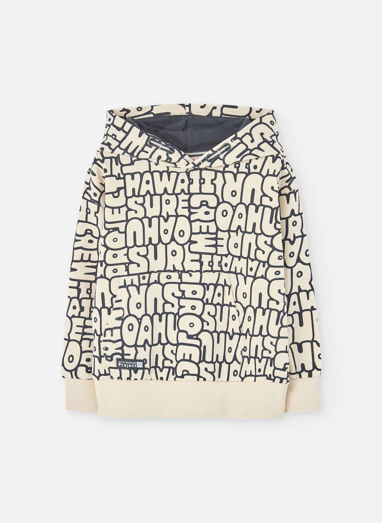 Sweat En Coton Avec Imprimé All Over Et Capuche Beige