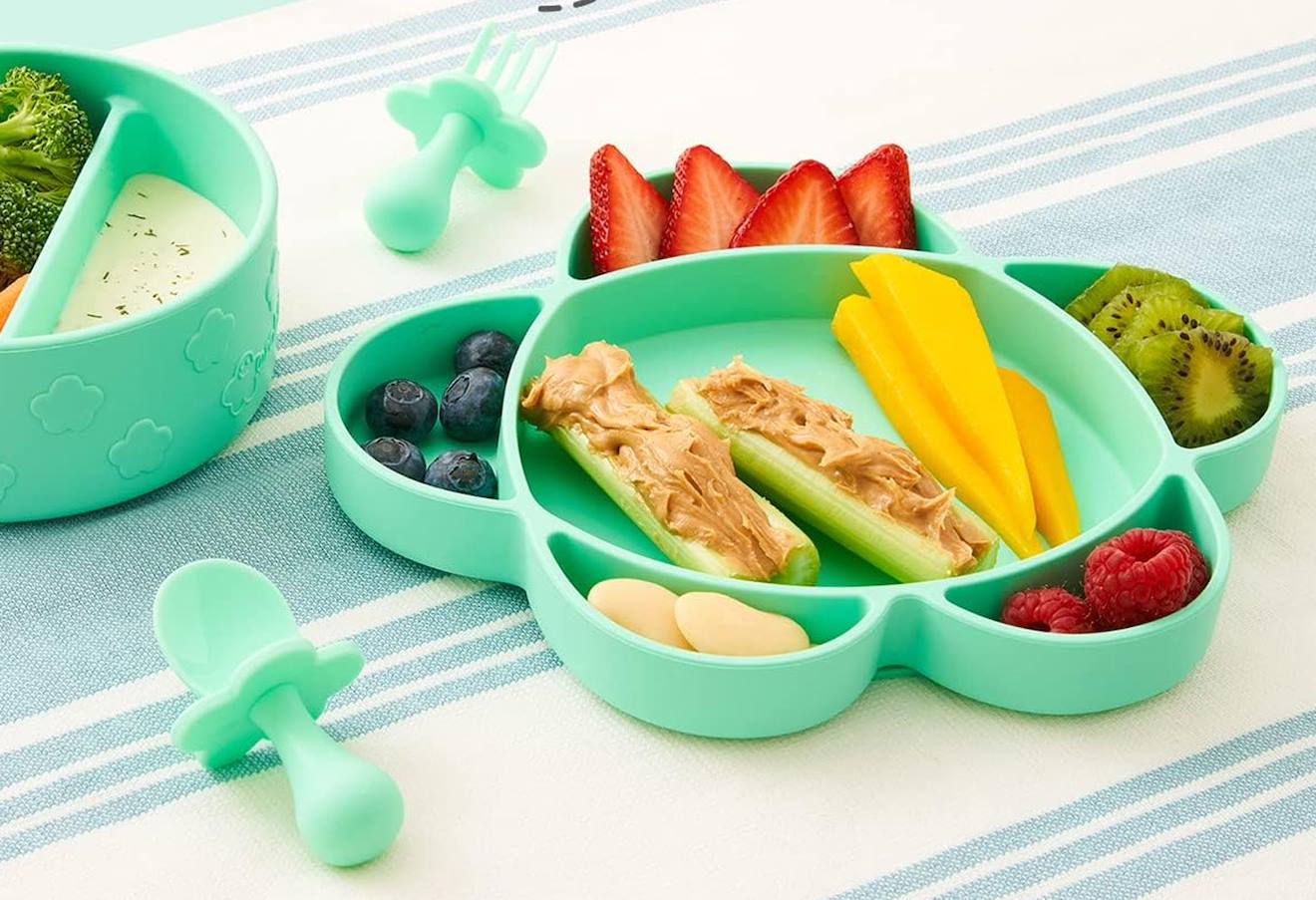 Coffret Repas En Silicone Ventouse 4 Pièces Vert (Grabease) - Image 2