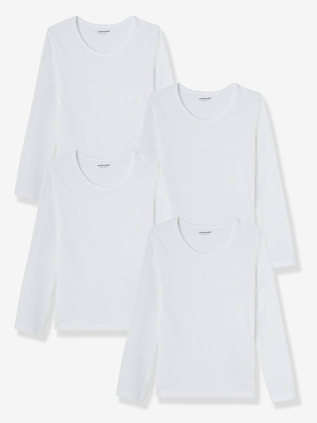Vertbaudet - Lot de 4 T-shirts fille manches longues BASICS blanc