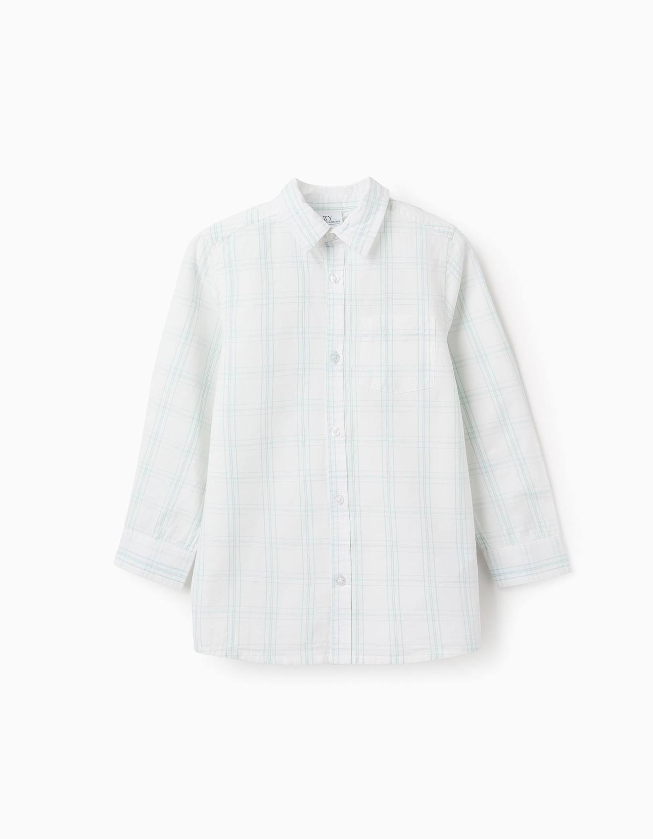 Chemise En Coton À Carreaux Bleu Clair
