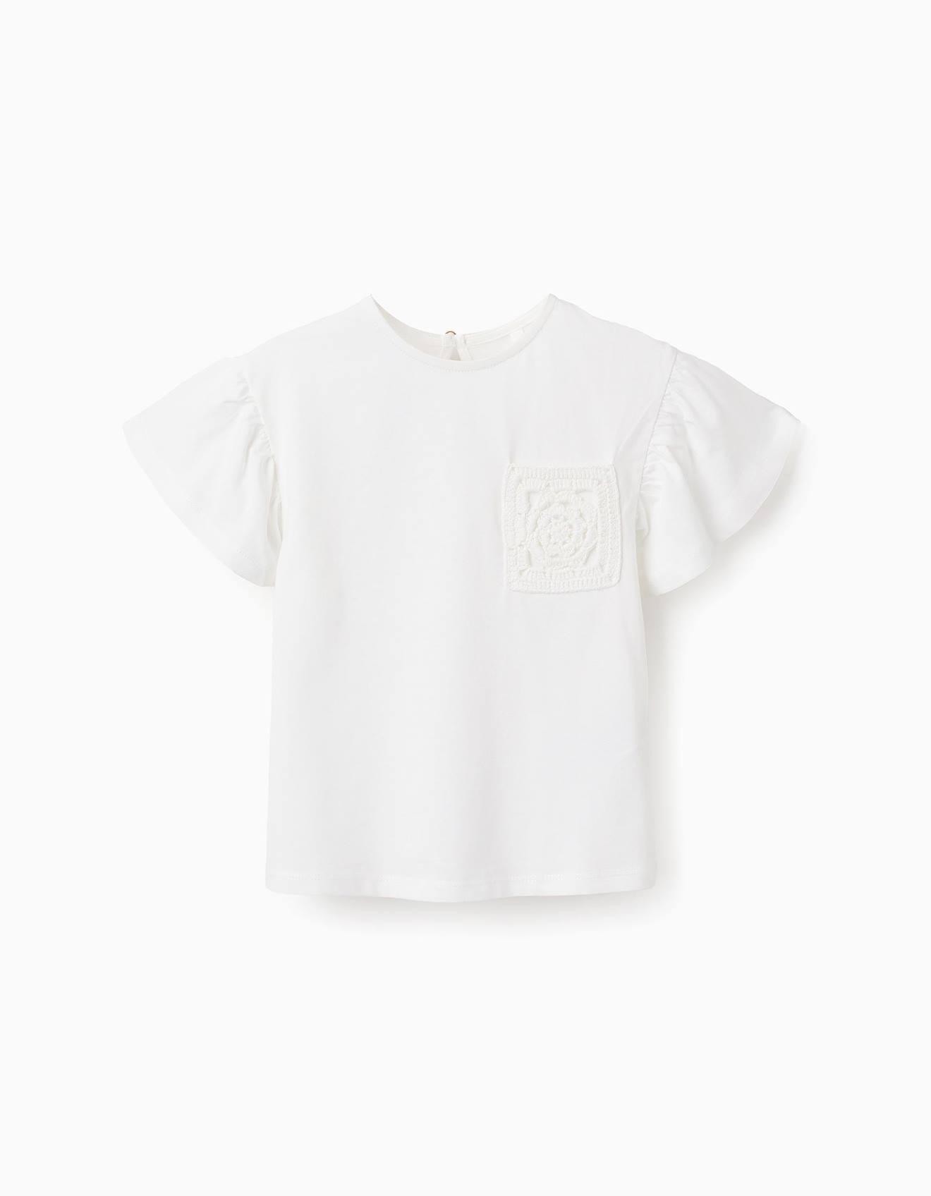 T-shirt Avec Volants Et Poche En Crochet Blanc