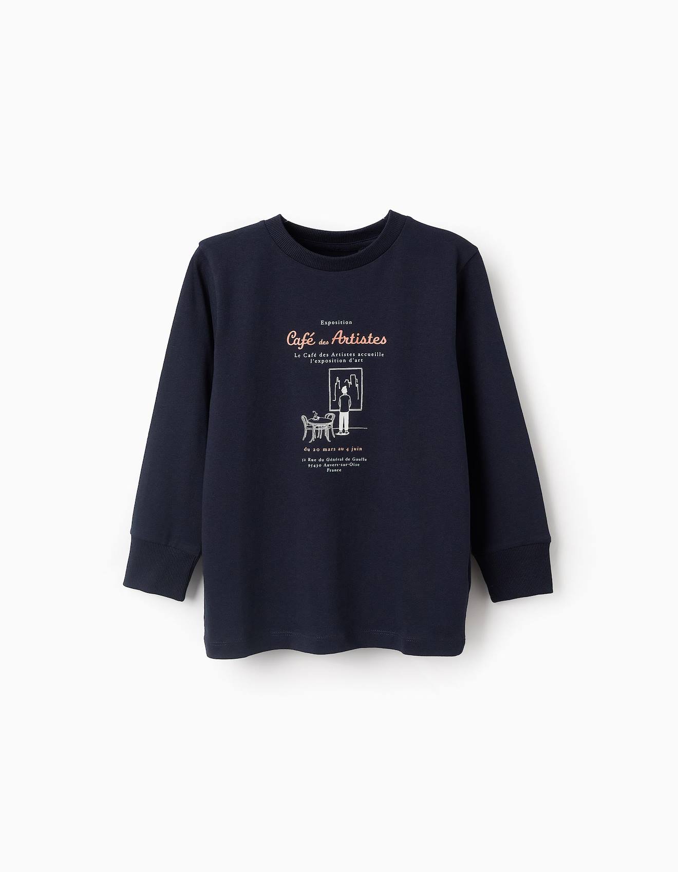 T-shirt À Manches Longues En Coton Bleu Foncé