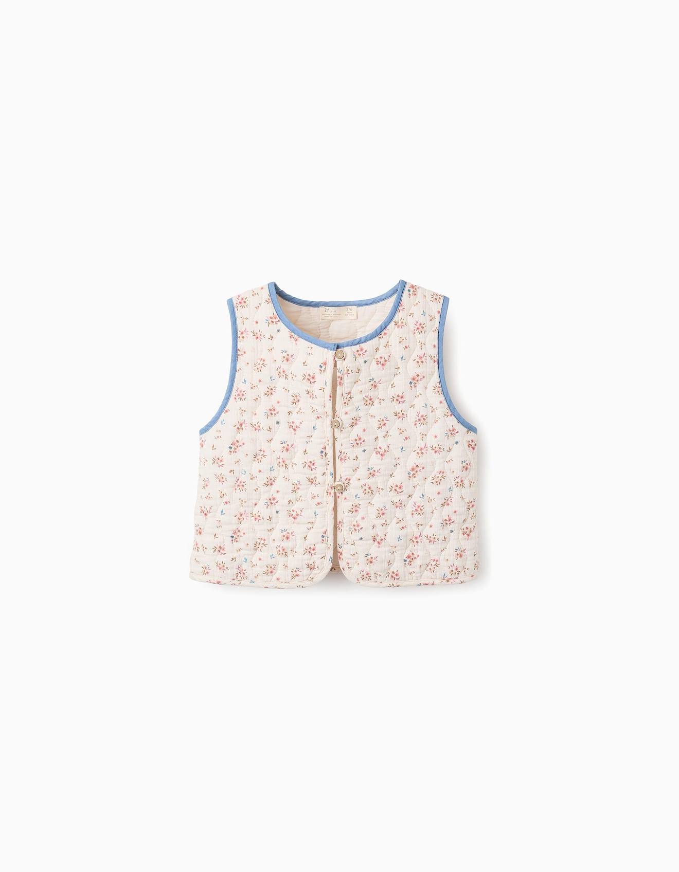 Gilet Matelassé Floral Beige Clair