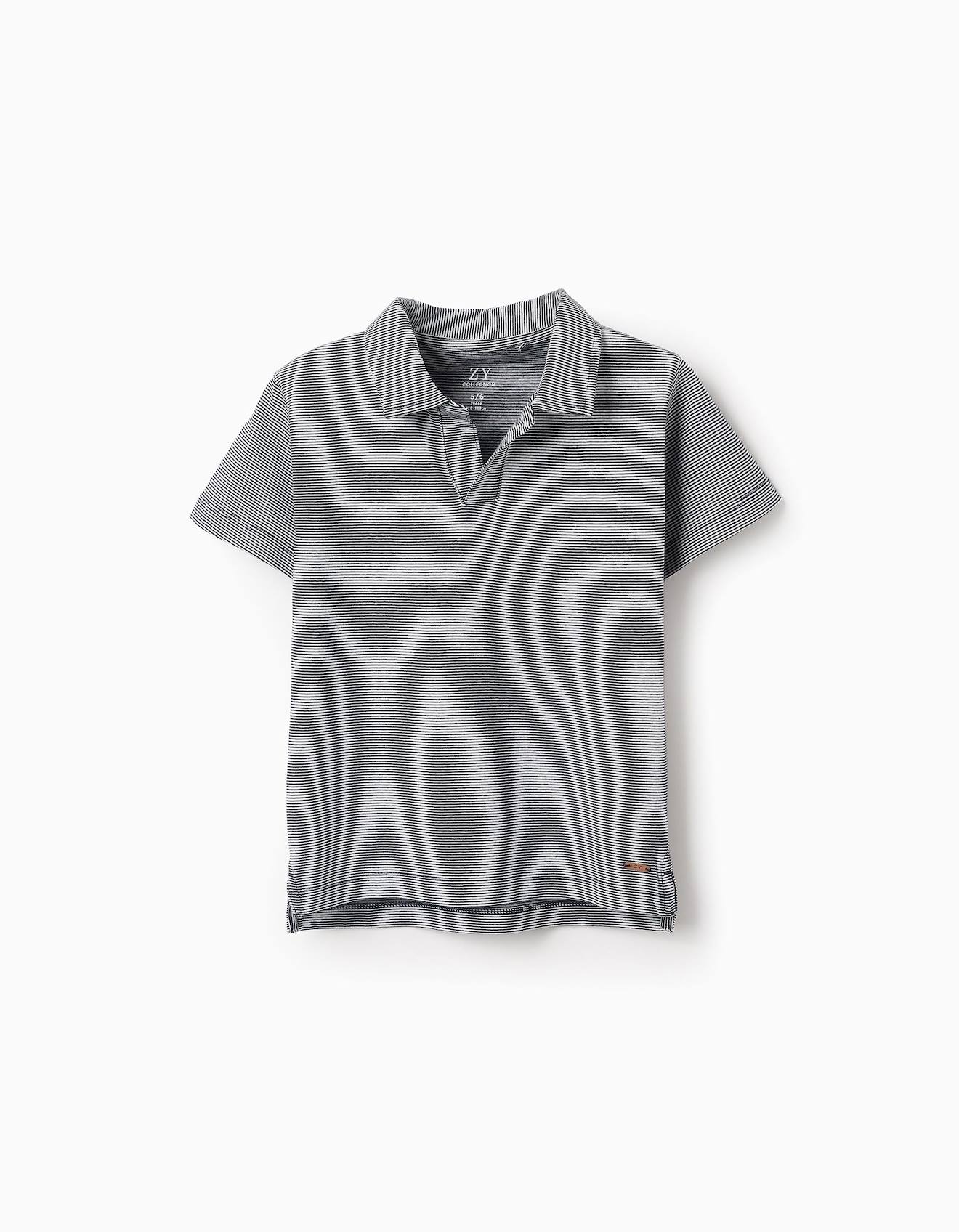 T-shirt Rayé Col En V Bleu Foncé