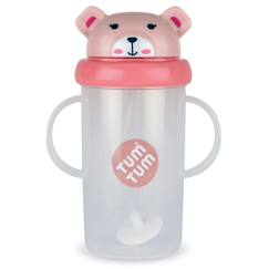 Puériculture-Repas-Grande tasse anti fuite + paille lestée ourson rose -300 ml