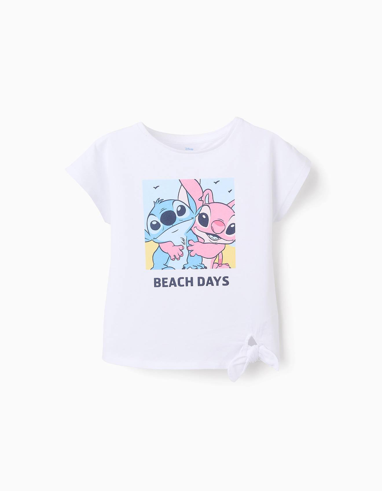 T-shirt À Coton Avec Nœud À La Base Lilo Et Stitch Blanc