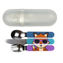 Puériculture-Repas-Vaisselle, coffret repas-Lot de 3 couverts inox puzzle avec étui felicity fox