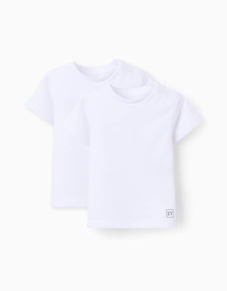 Pack 2 t-shirts unis en coton Blanc+Bleu foncé+Rouge 1 - vertbaudet enfant 
