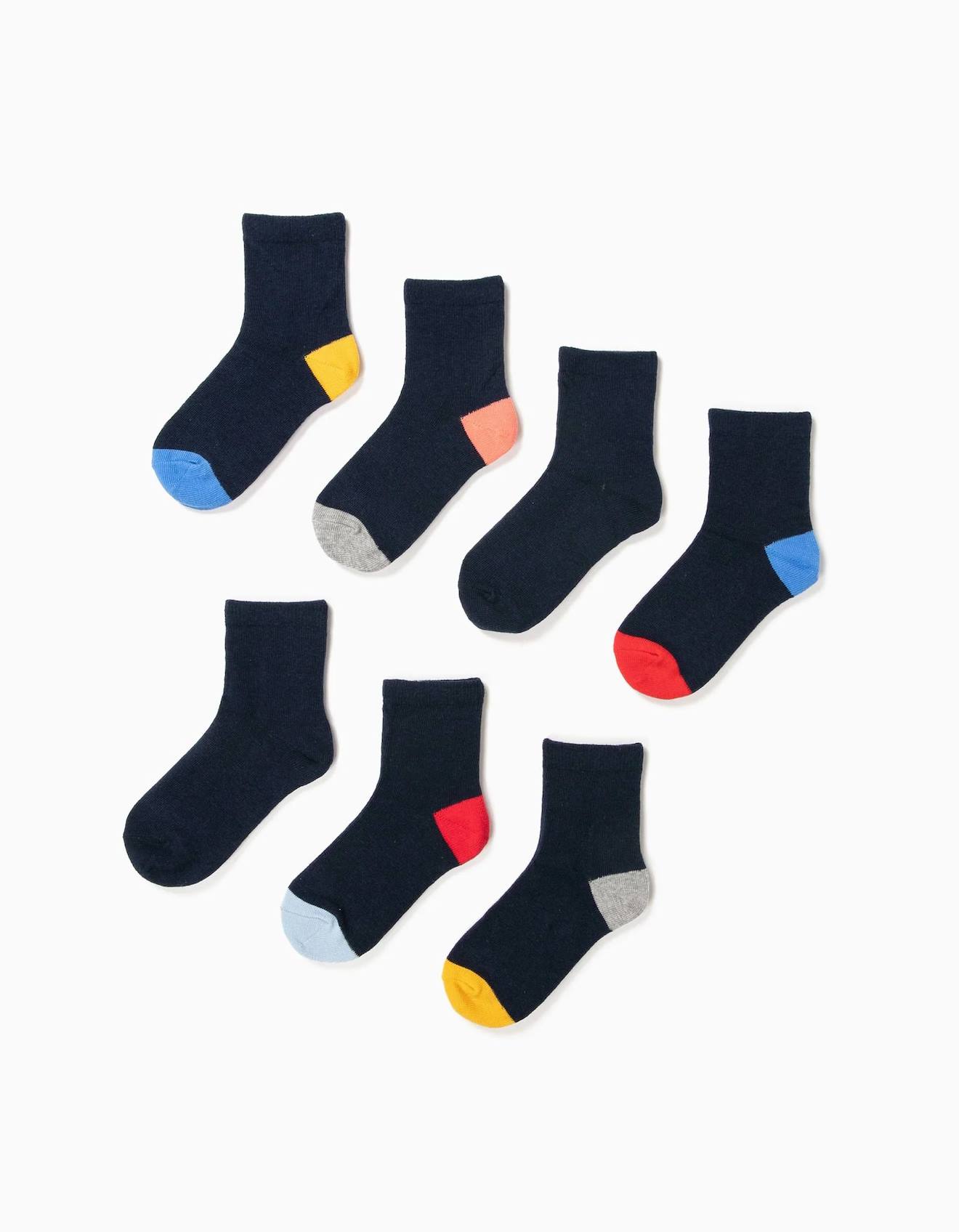 Pack 7 Paires De Chaussettes Avec Détails Colorés Bleu Foncé